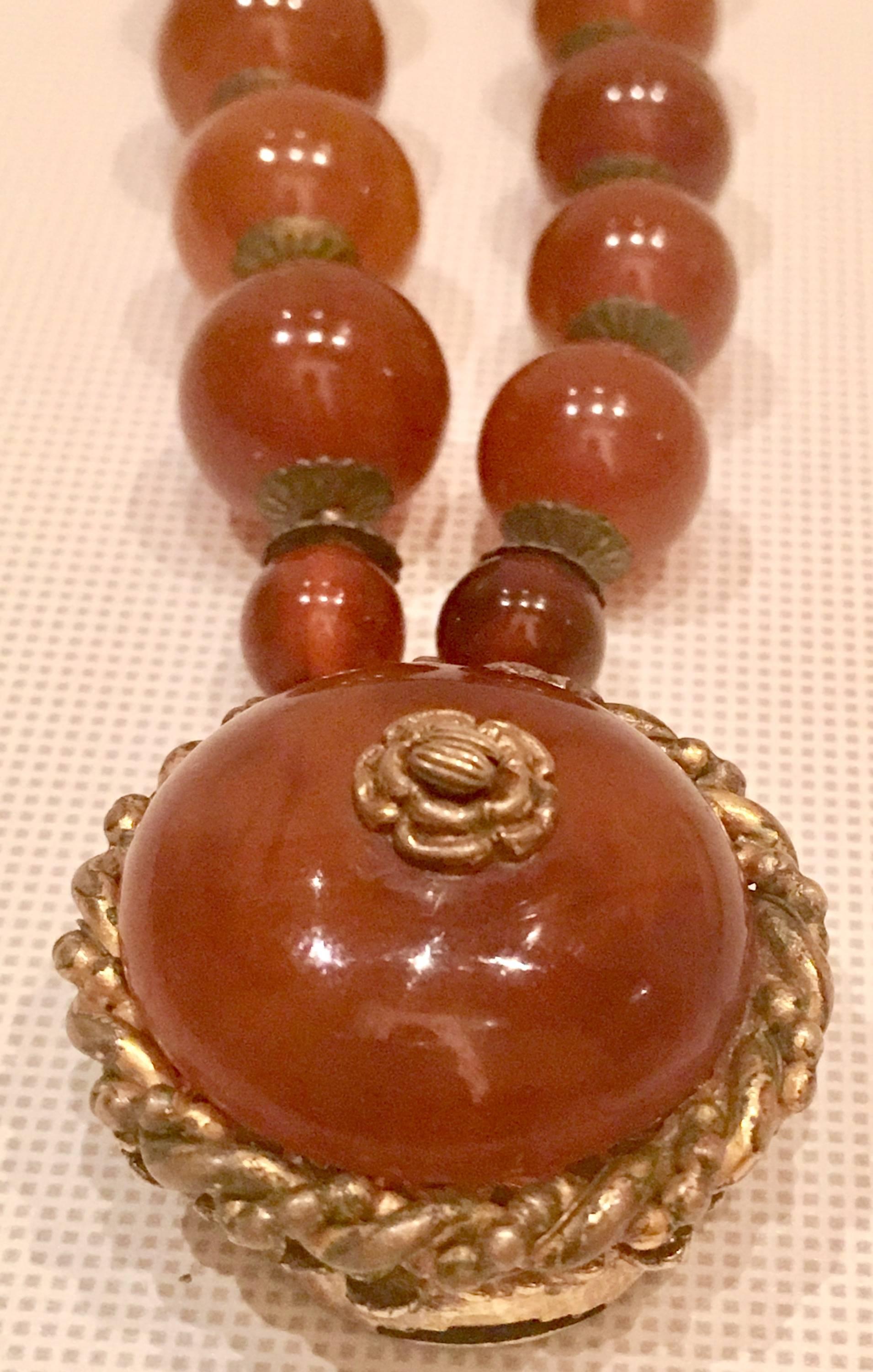 Miriam Haskell Amber & Russian Gold Glass Bead Choker Necklace In Excellent Condition In West Palm Beach, FL