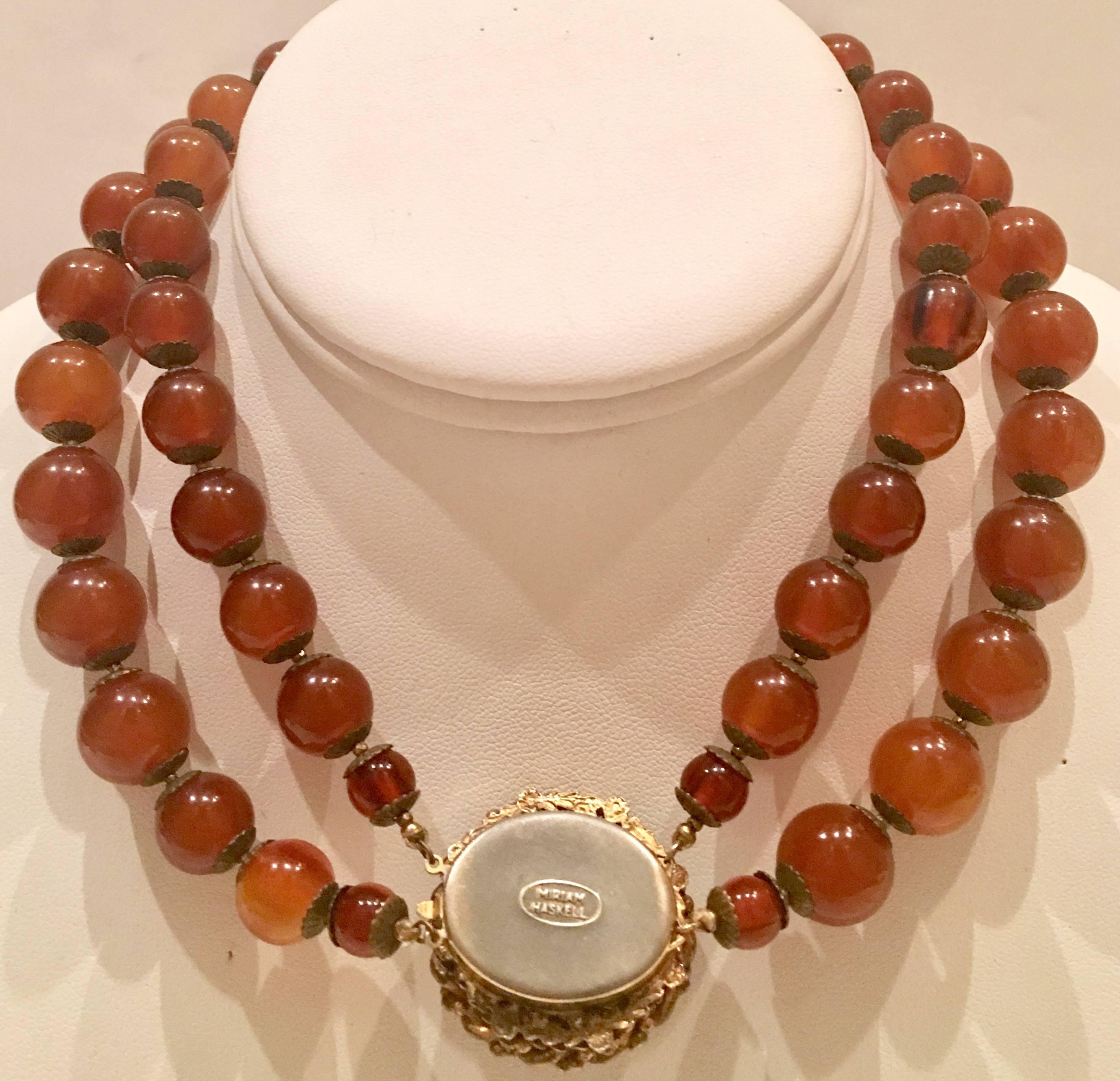 Miriam Haskell Amber & Russian Gold Glass Bead Choker Necklace 2