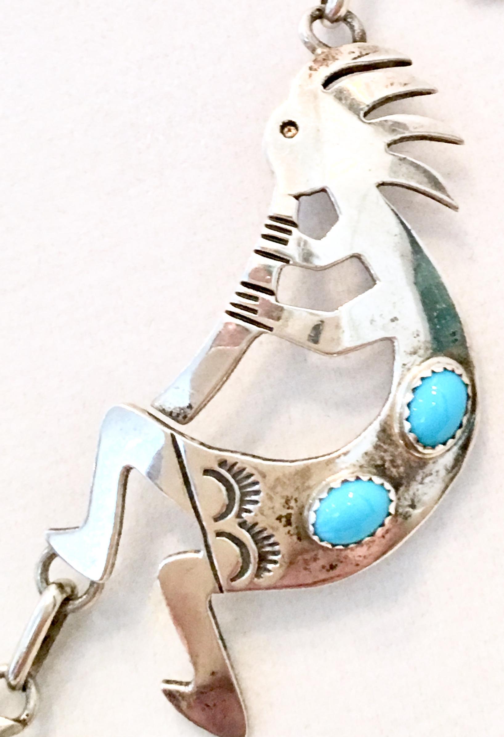 Women's or Men's Navajo Sterling & Turquoise Hopi Kokopelli Fertility Style Necklace