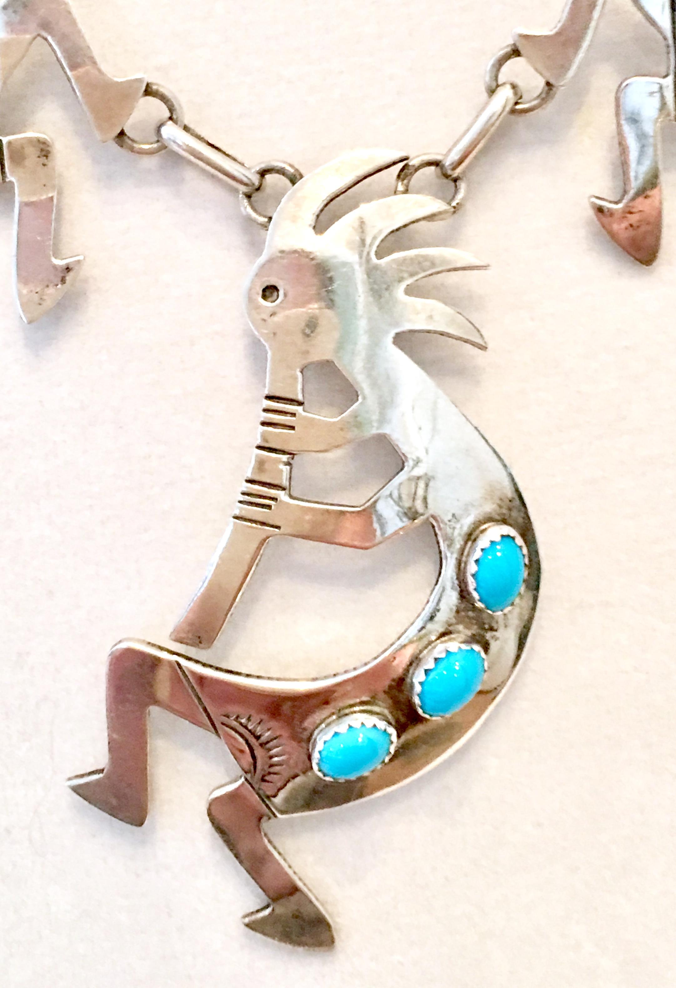 Native American Navajo Sterling & Turquoise Hopi Kokopelli Fertility Style Necklace