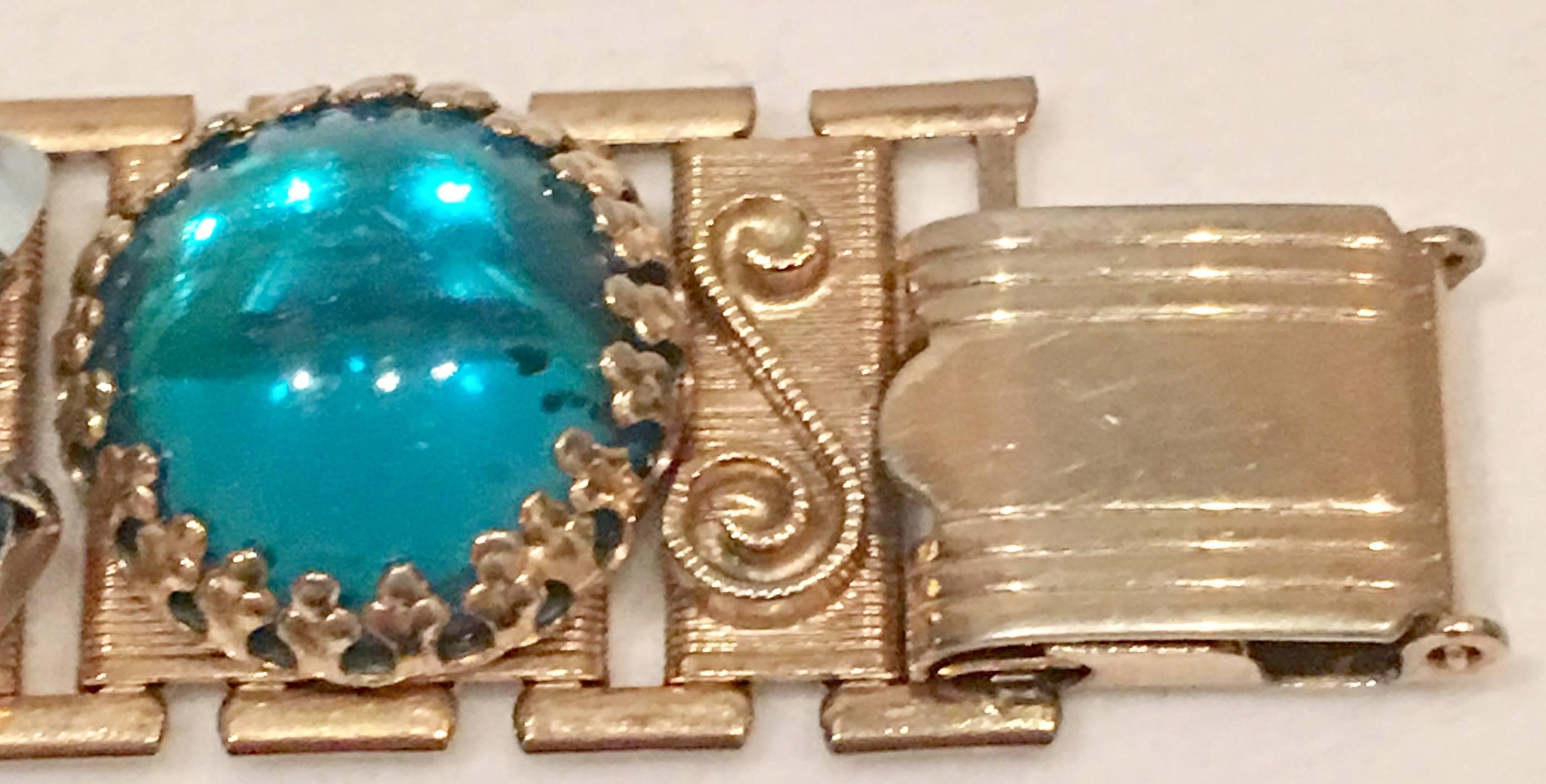 Vintage Schiaparelli Style Gold Plate & Art Glass Bracelet & Earring S/3 4