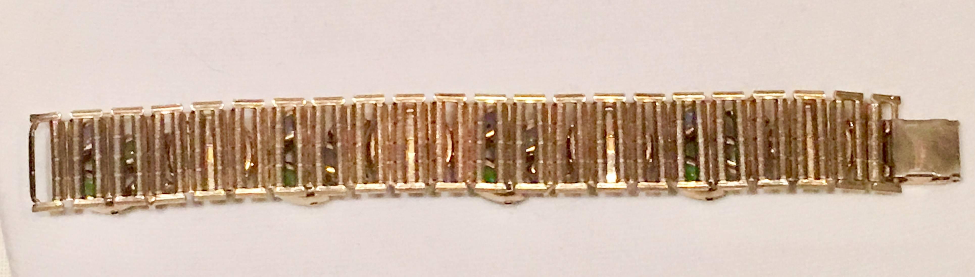 Vintage Schiaparelli Style Gold Plate & Art Glass Bracelet & Earring S/3 6