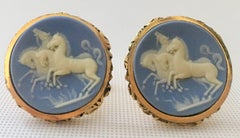 Mid-Century Gold Wedgwood Cameo Style Incolay "Wild Horses" Cufflinks By, Dante