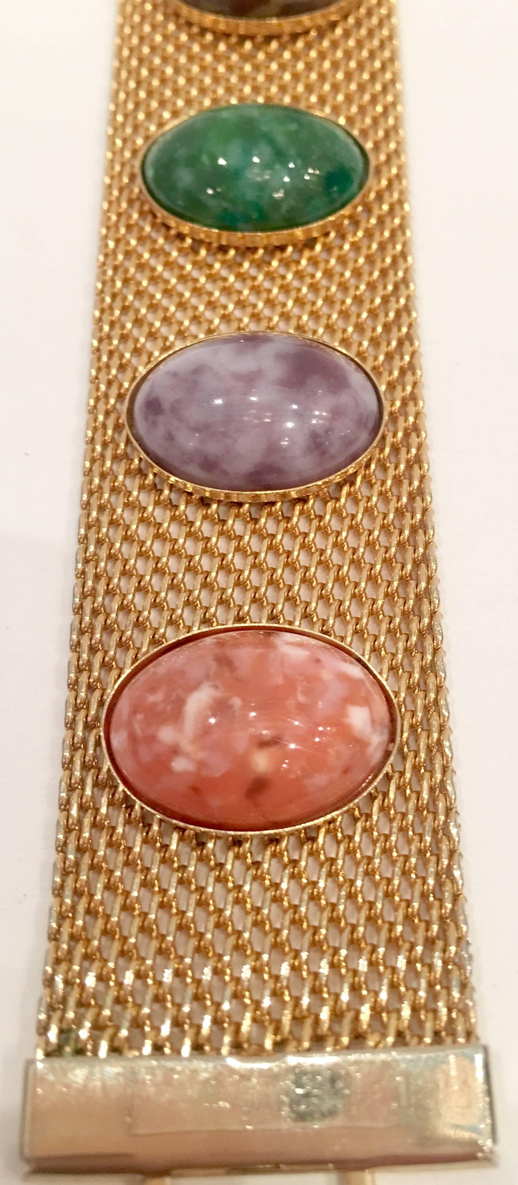 20th Century Gold Metal Mesh & Lucite Cabochon Stone Bracelet By, Coventry In Excellent Condition In West Palm Beach, FL