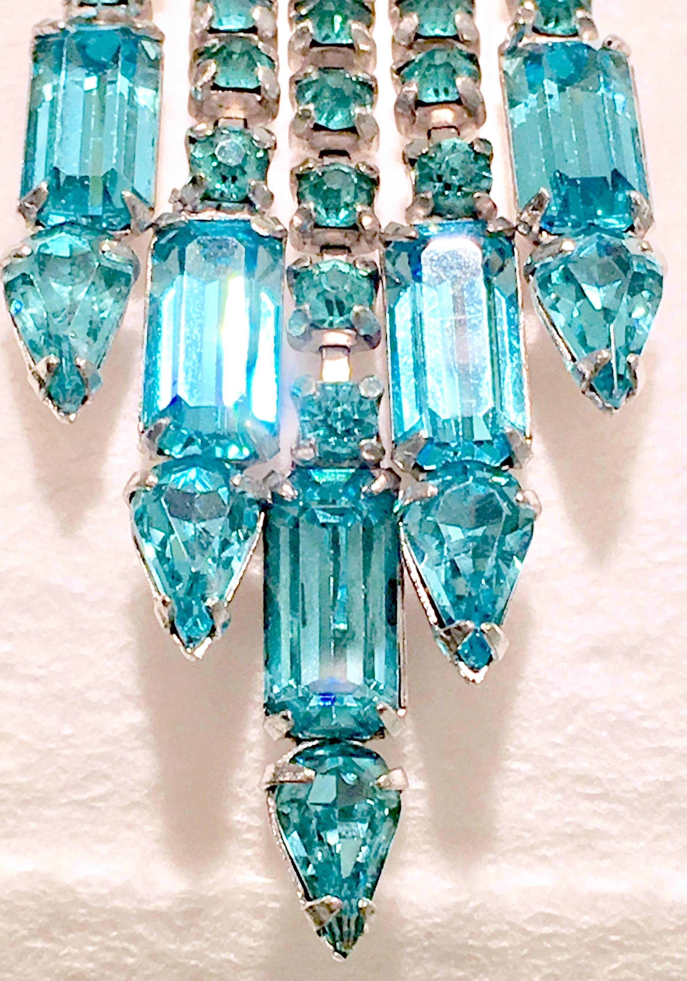 60'S Pair Of Blue Sapphire Crystal Rhinestone Chandelier Earrings 3
