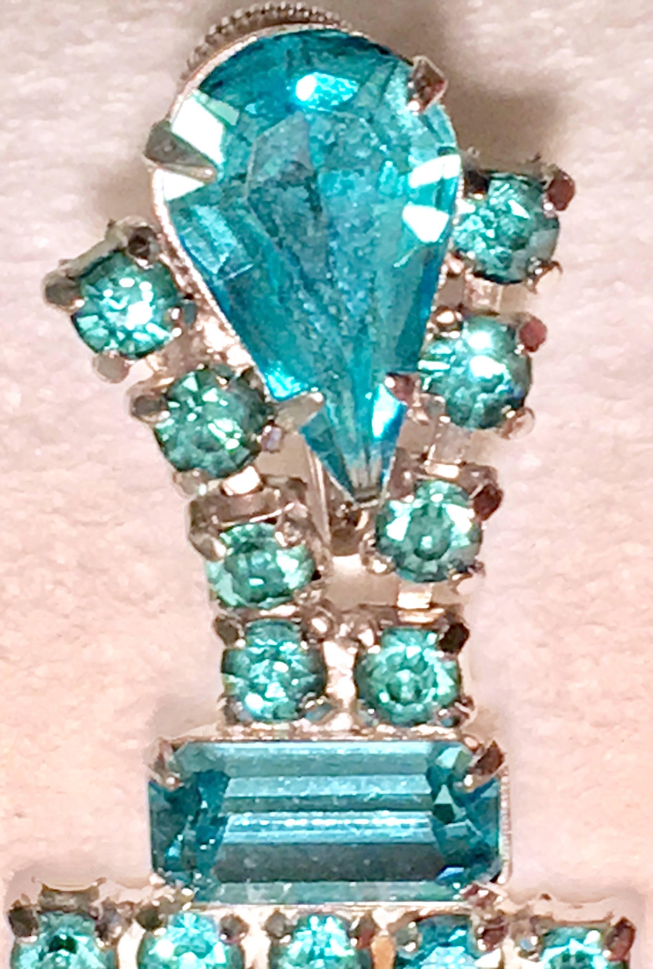 60'S Pair Of Blue Sapphire Crystal Rhinestone Chandelier Earrings 4
