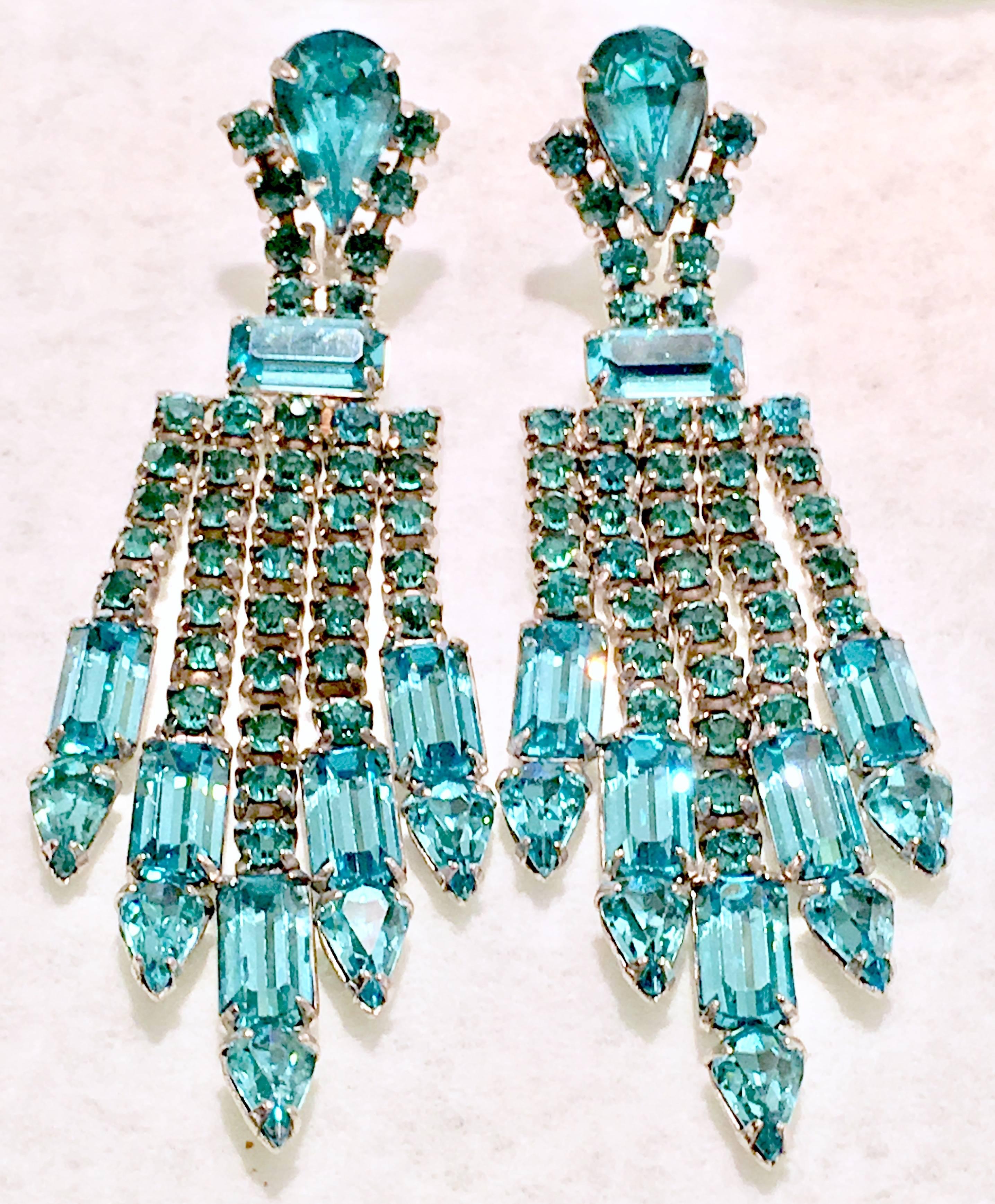 Women's 60'S Pair Of Blue Sapphire Crystal Rhinestone Chandelier Earrings
