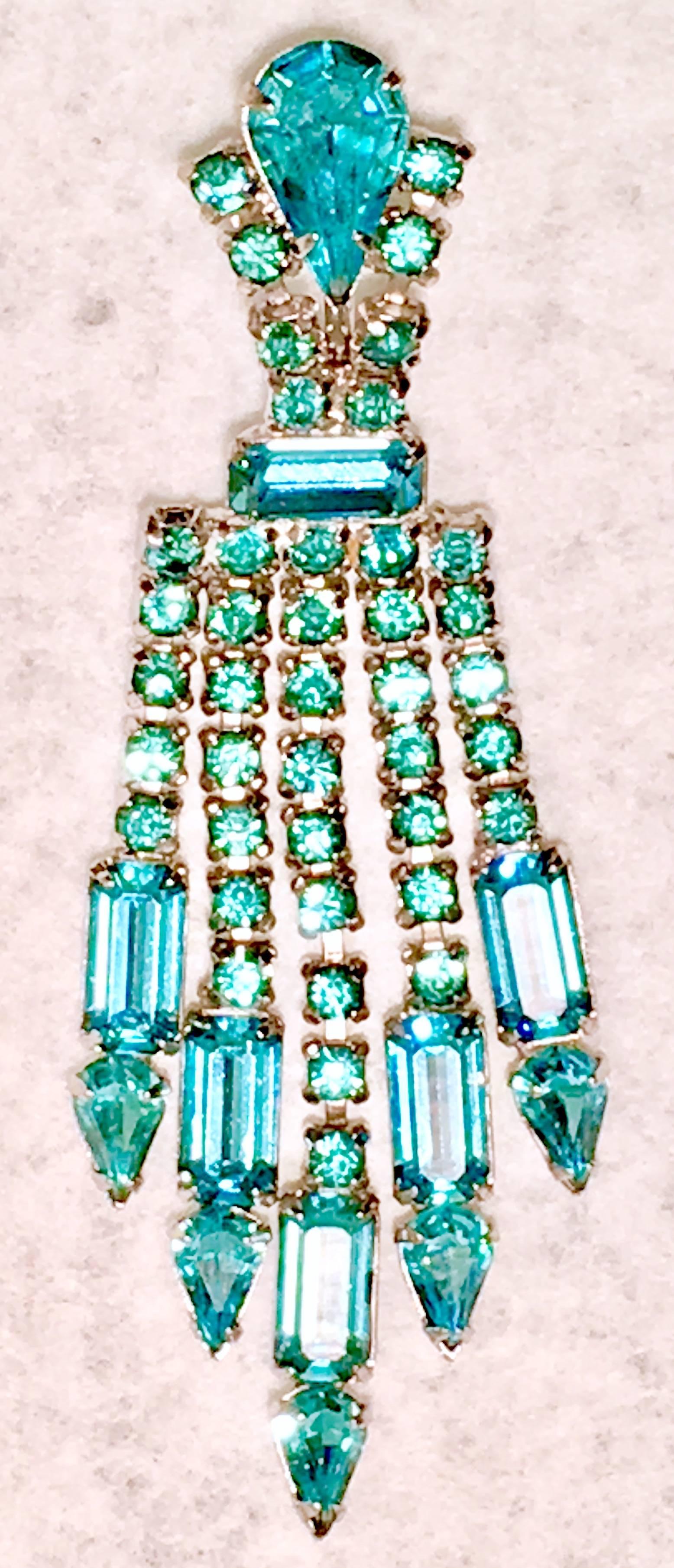 60'S Pair Of Blue Sapphire Crystal Rhinestone Chandelier Earrings 1
