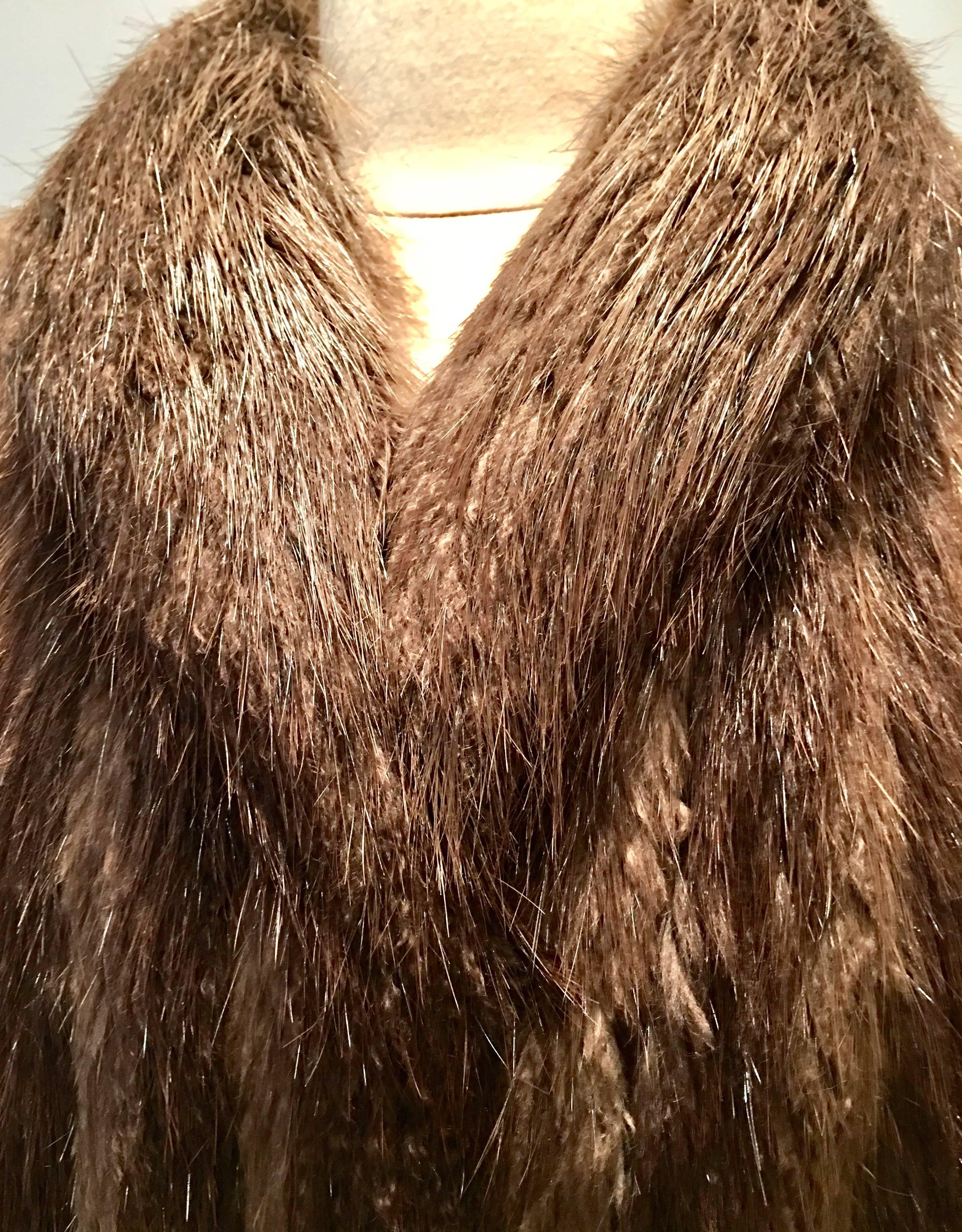 Brown Vintage Canadian Long Hair Beaver Fur Coat