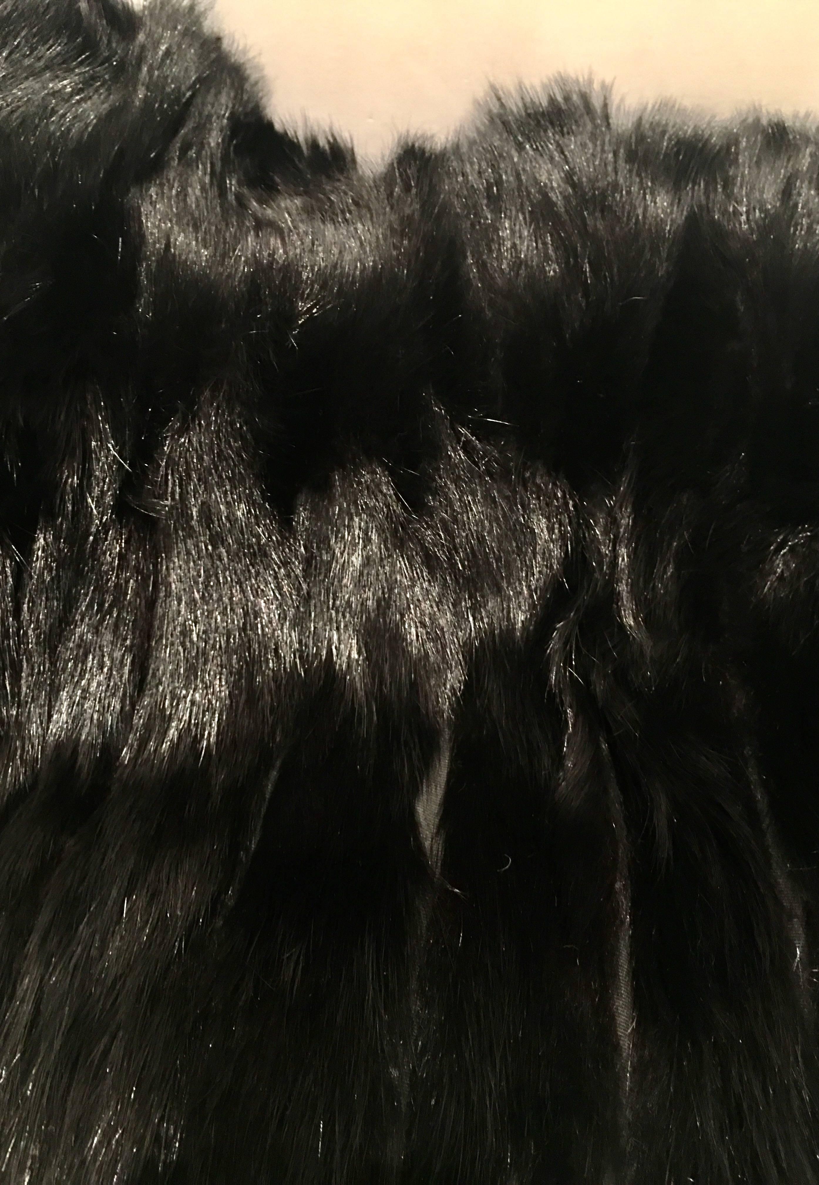 20th Century Hippy Chic Vintage Jet Black Monkey Fur Jacket For Sale 3