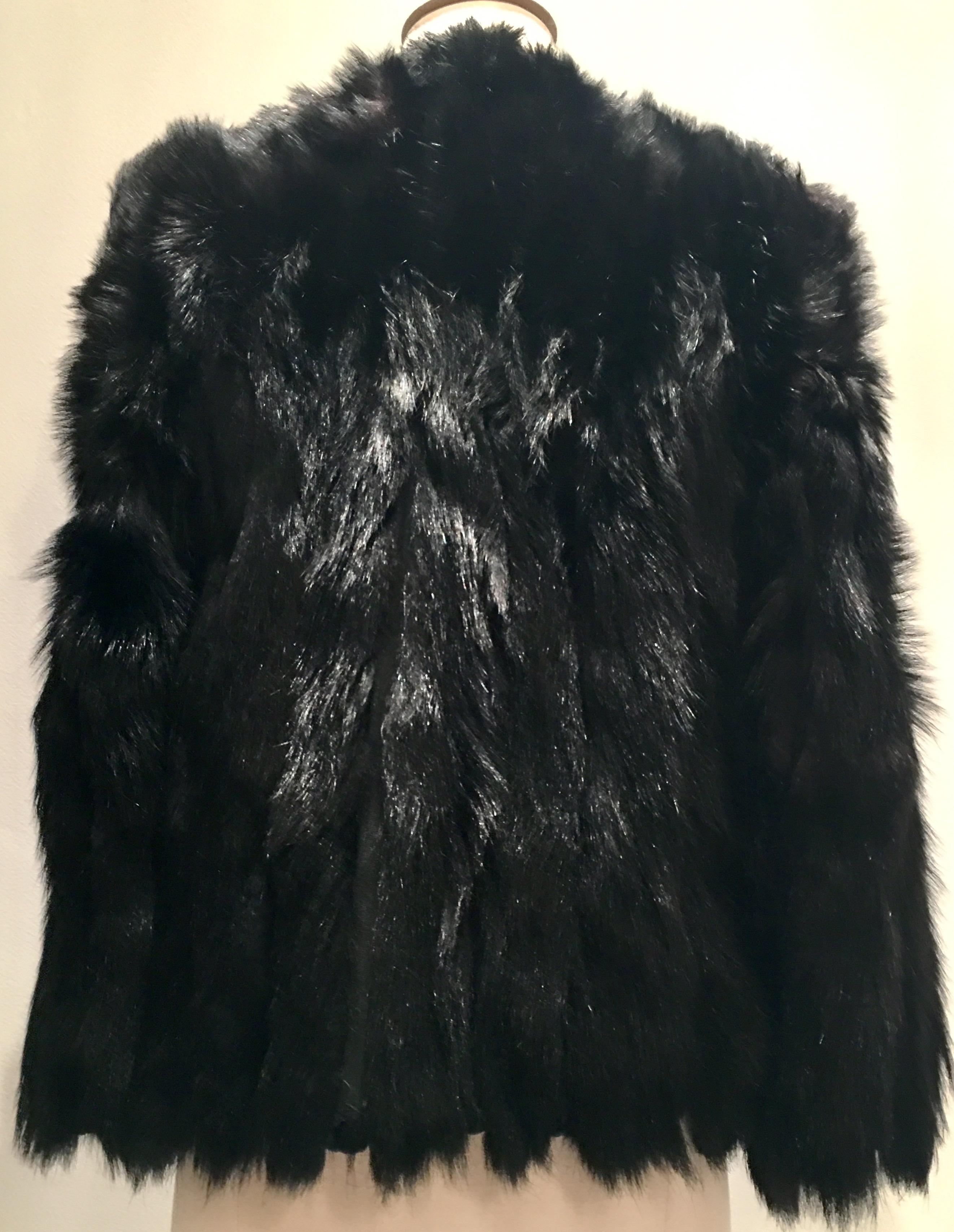 20th Century Hippy Chic Vintage Jet Black Monkey Fur Jacket In Good Condition For Sale In West Palm Beach, FL