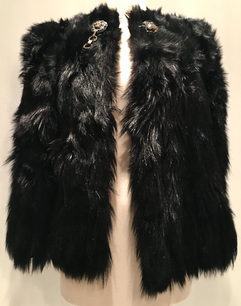 20th Century Hippy Chic Vintage Jet Black Monkey Fur Jacket For Sale at ...