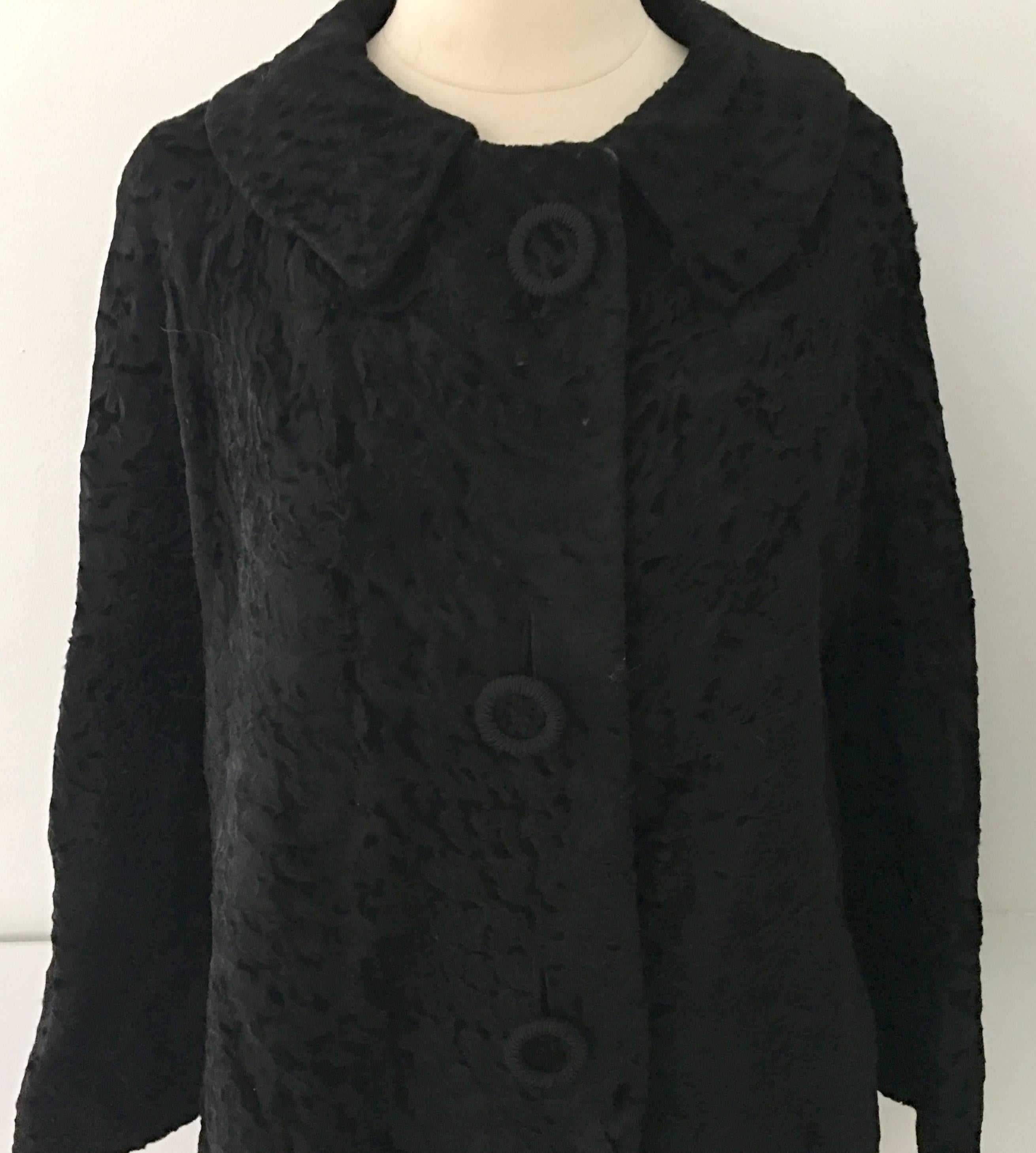 Vintage Black Persian Lamb Fur Swing Coat In Excellent Condition For Sale In West Palm Beach, FL