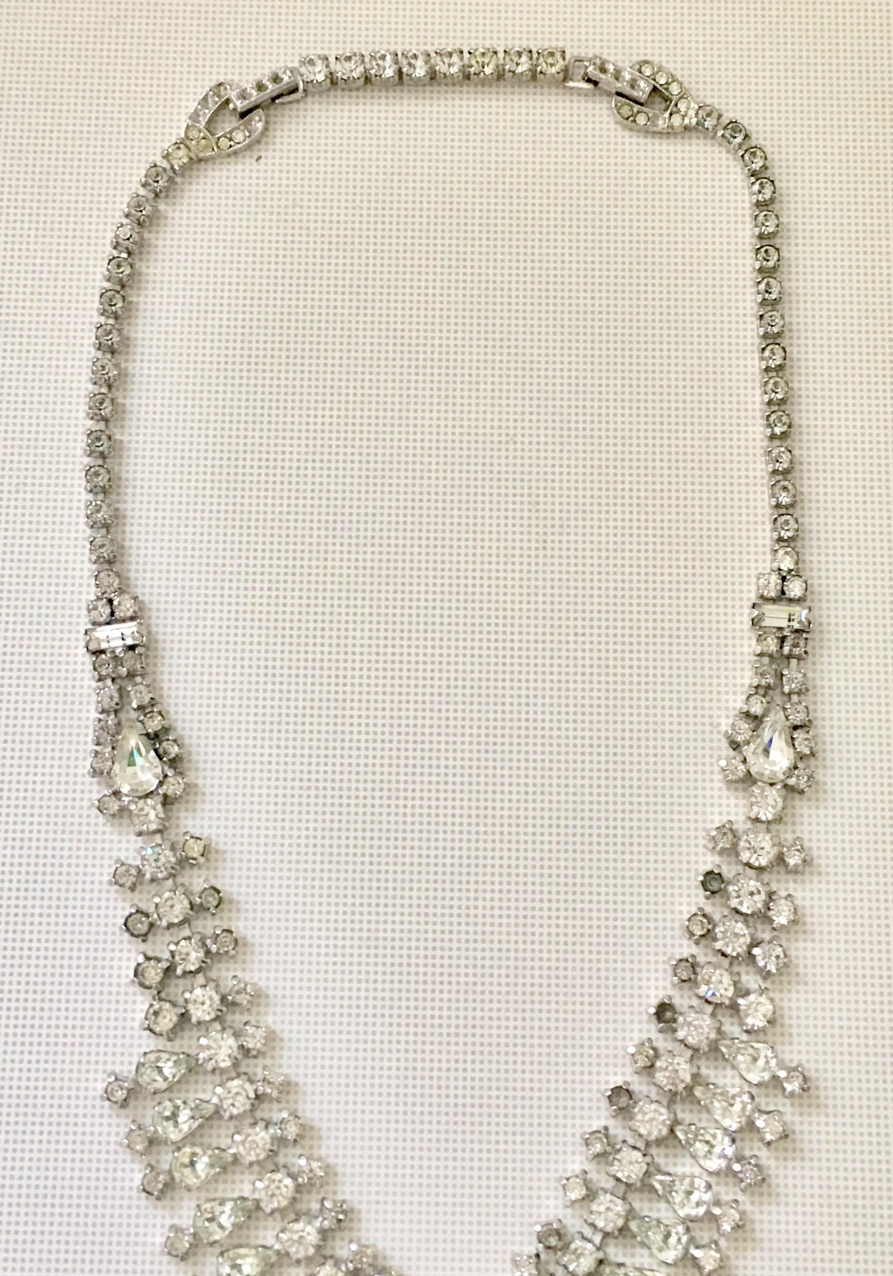 1960'S Silver & Austrian Crystal Choker Style Necklace By, Ledo 1