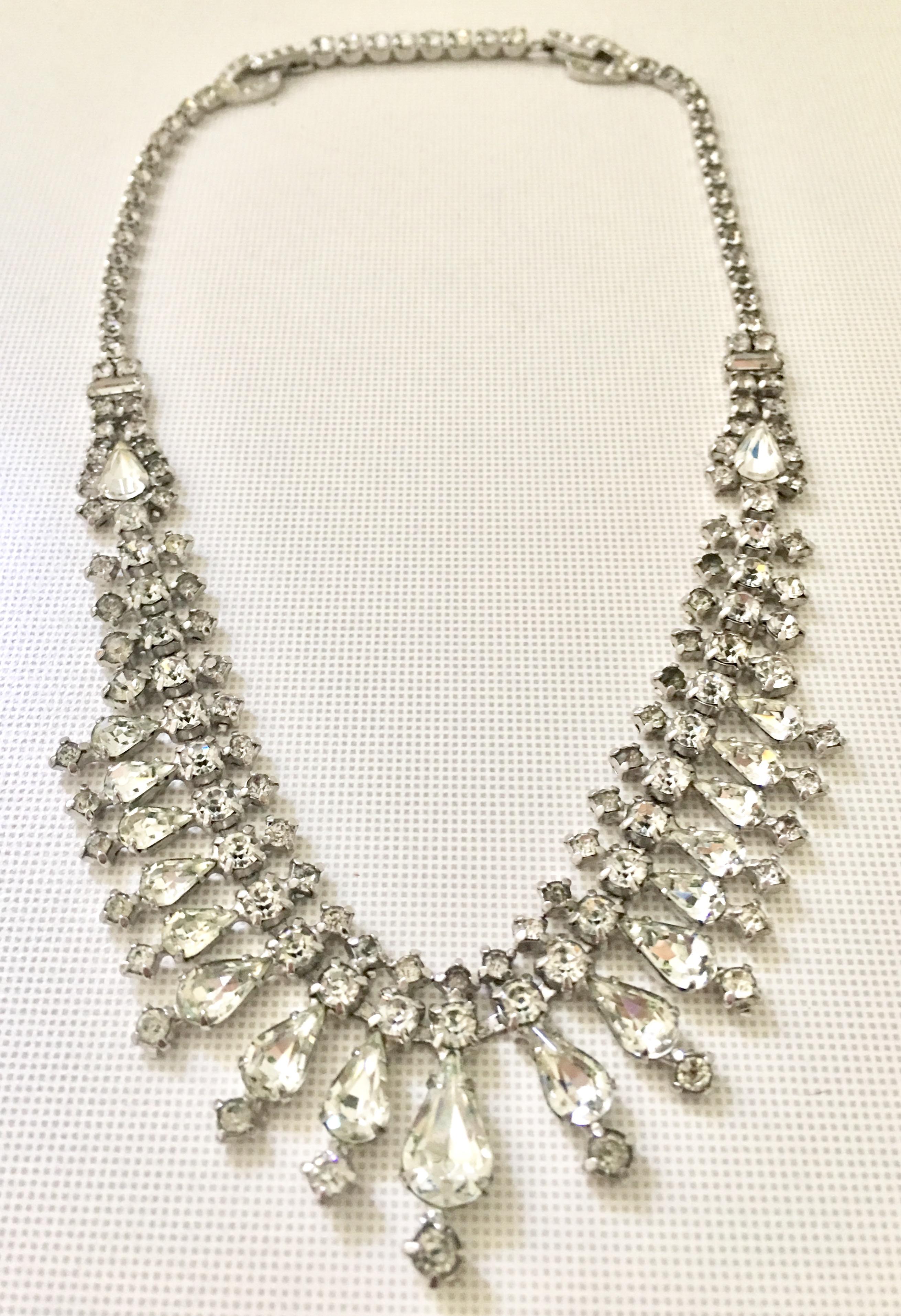 1960'S Silver & Austrian Crystal Choker Style Necklace By, Ledo In Good Condition In West Palm Beach, FL