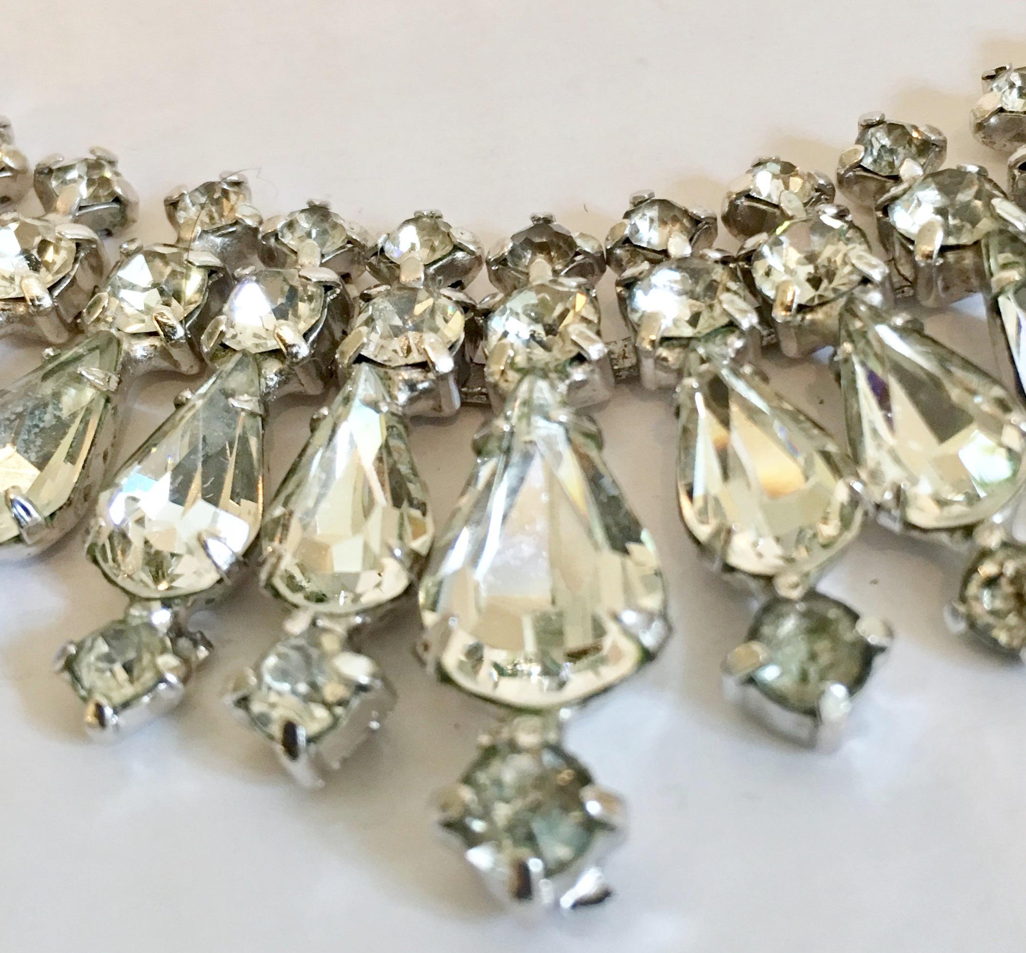 1960'S Silver & Austrian Crystal Choker Style Necklace By, Ledo 3