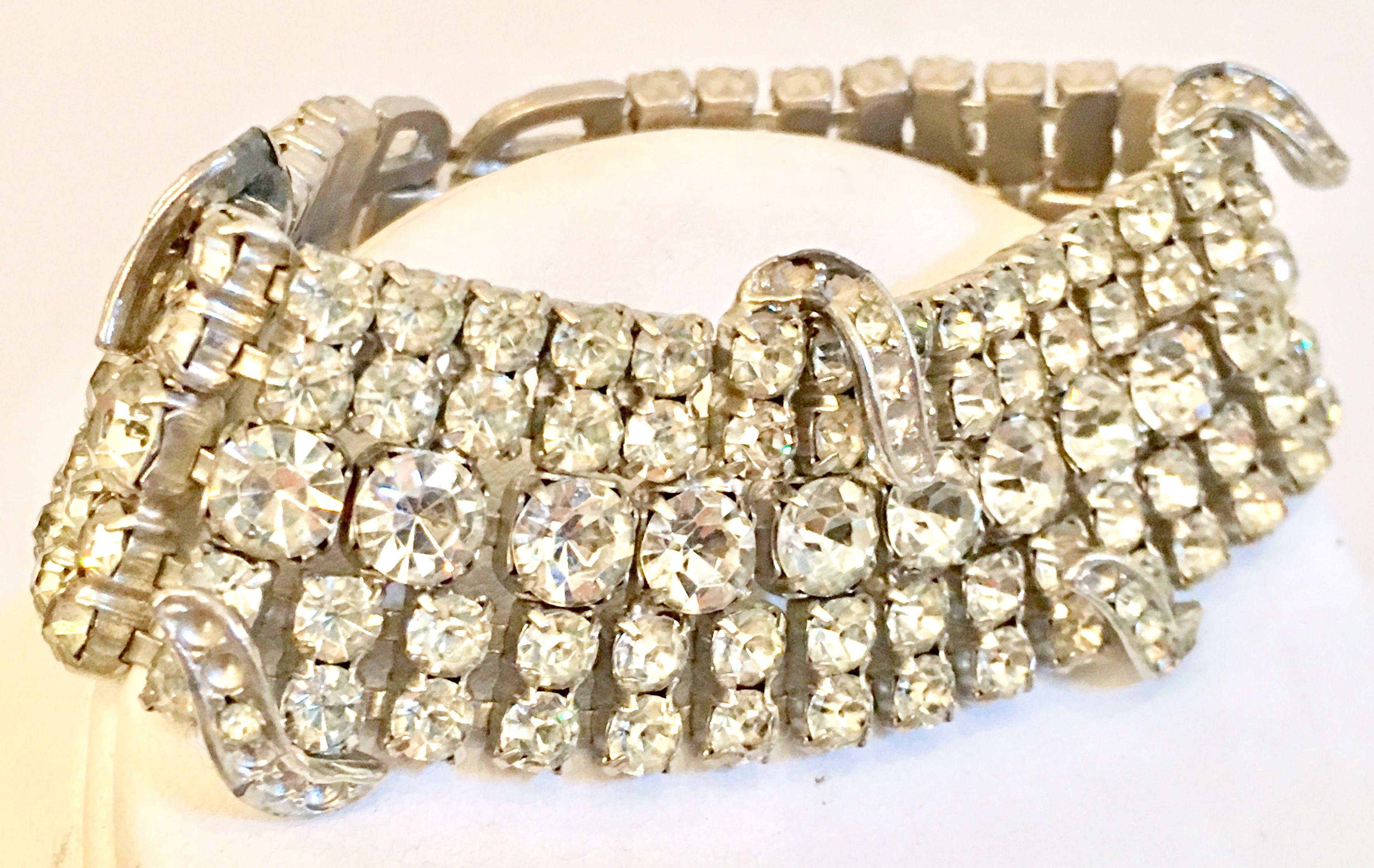 20th Century Art Deco Silver & French Paste Crystal Rhinestone Bracelet In Excellent Condition For Sale In West Palm Beach, FL