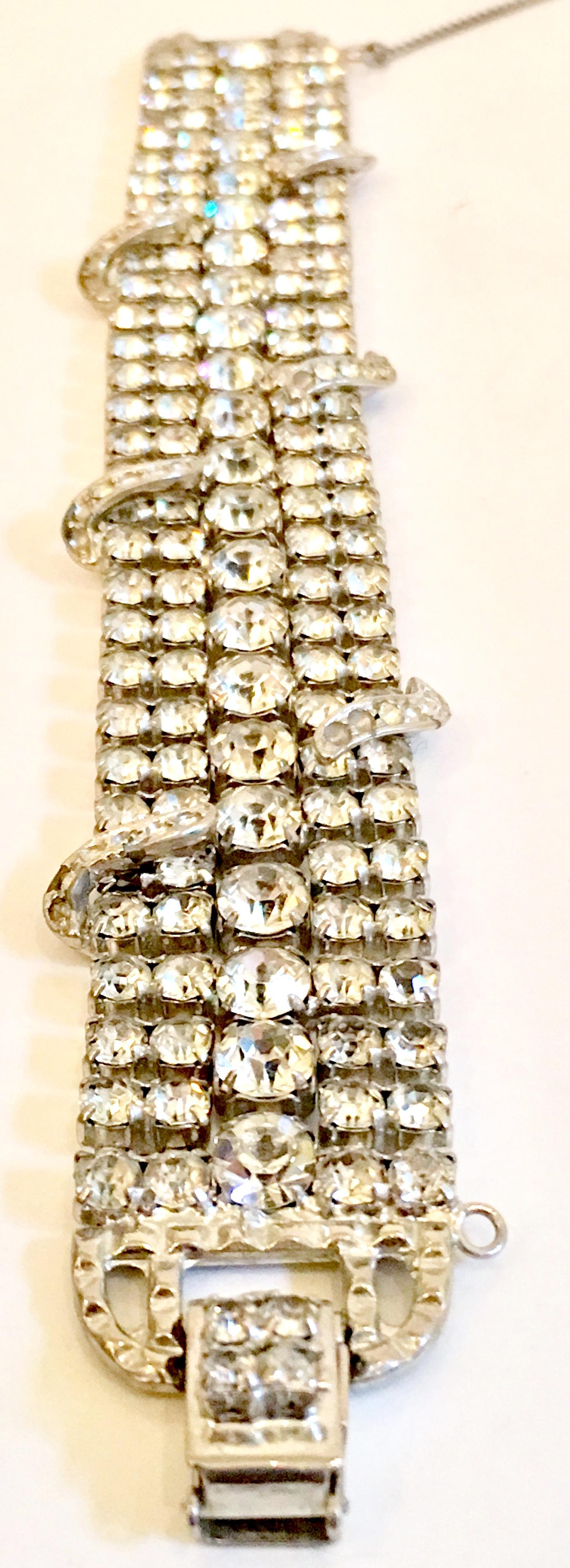 20th Century Art Deco Silver & French Paste Crystal Rhinestone Bracelet For Sale 1