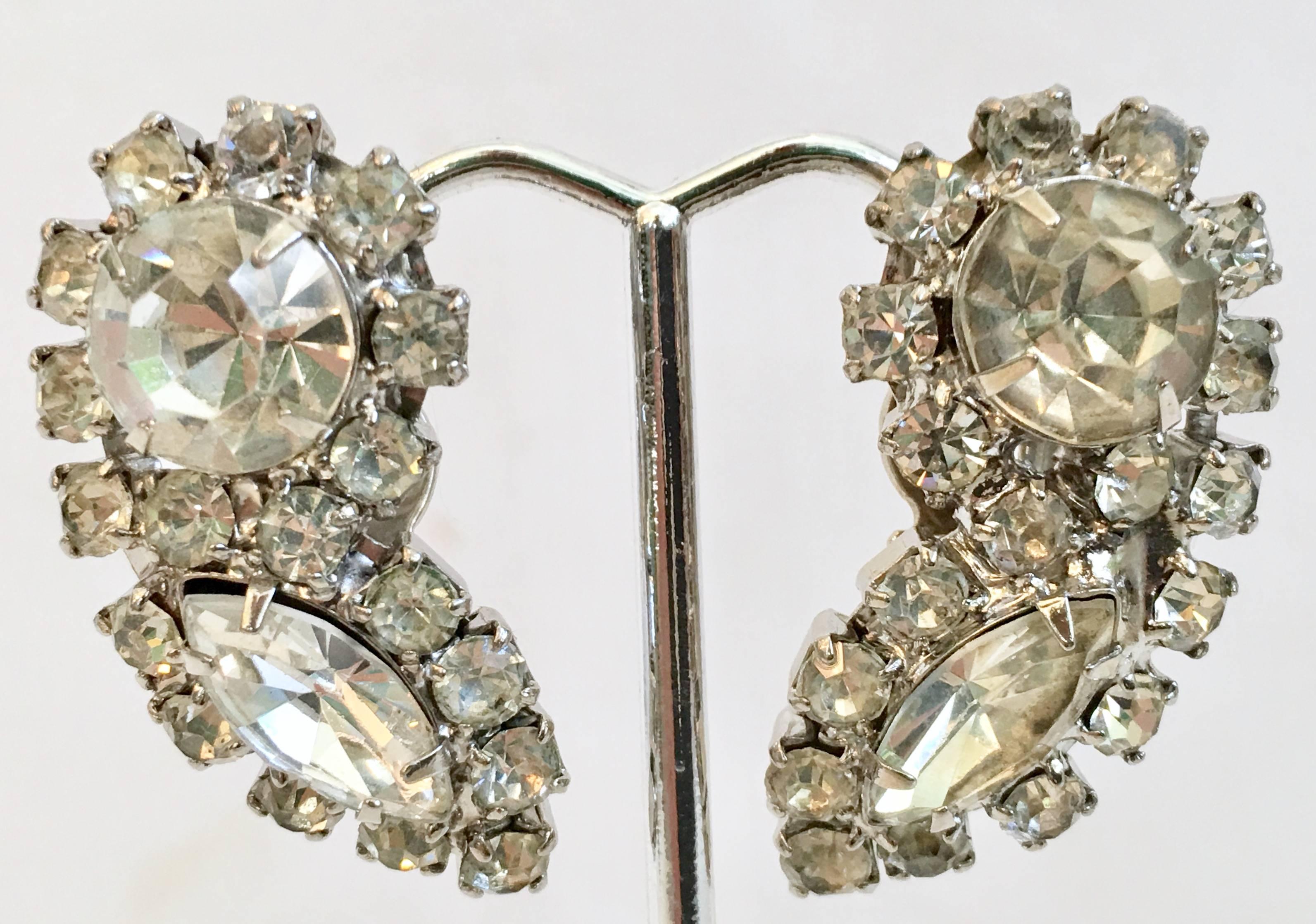 Mid-Century Austrian Crystal Clear Rhinestone Earrinngs 3