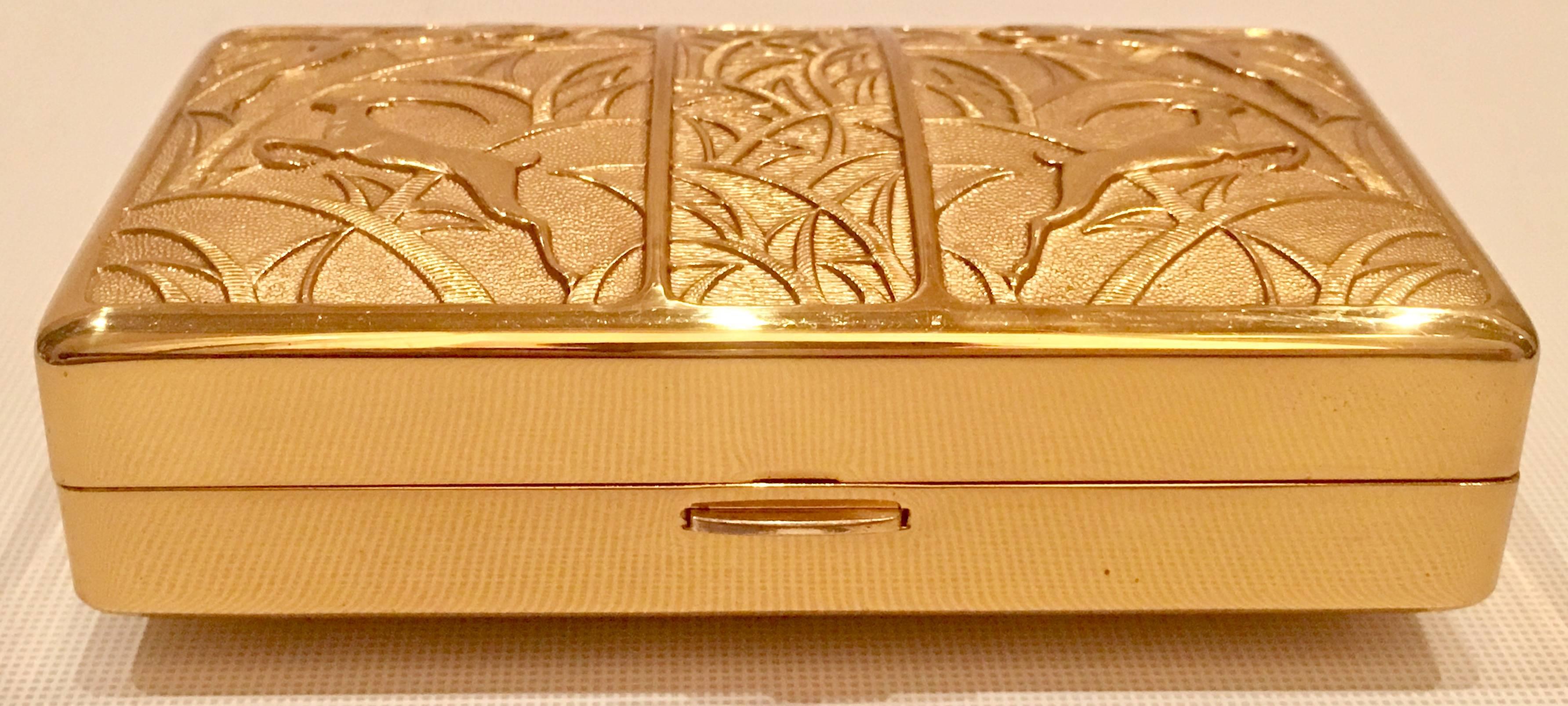 40'S Art Nouveau Domed Gilt Brass Minaudiere - Evening Bag By, Elgin American In Excellent Condition In West Palm Beach, FL