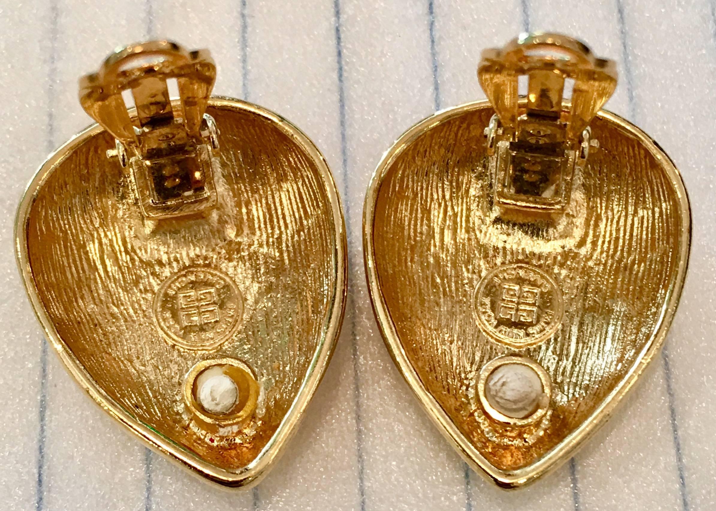 80'S Gold Plate Organic Form Fuax Bois Earrings By, Givenchy 1