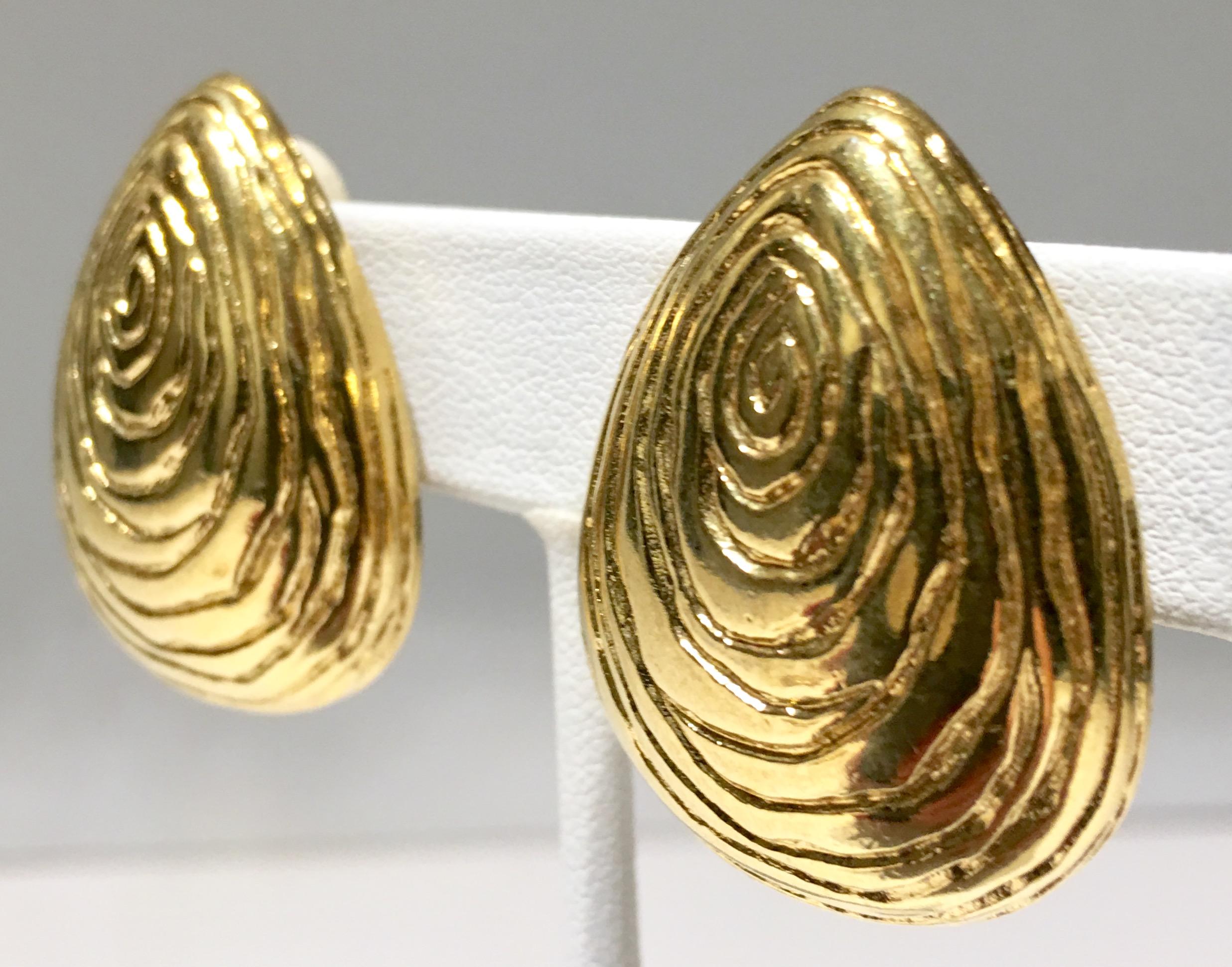 80'S Gold Plate Organic Form Fuax Bois Earrings By, Givenchy In Good Condition In West Palm Beach, FL