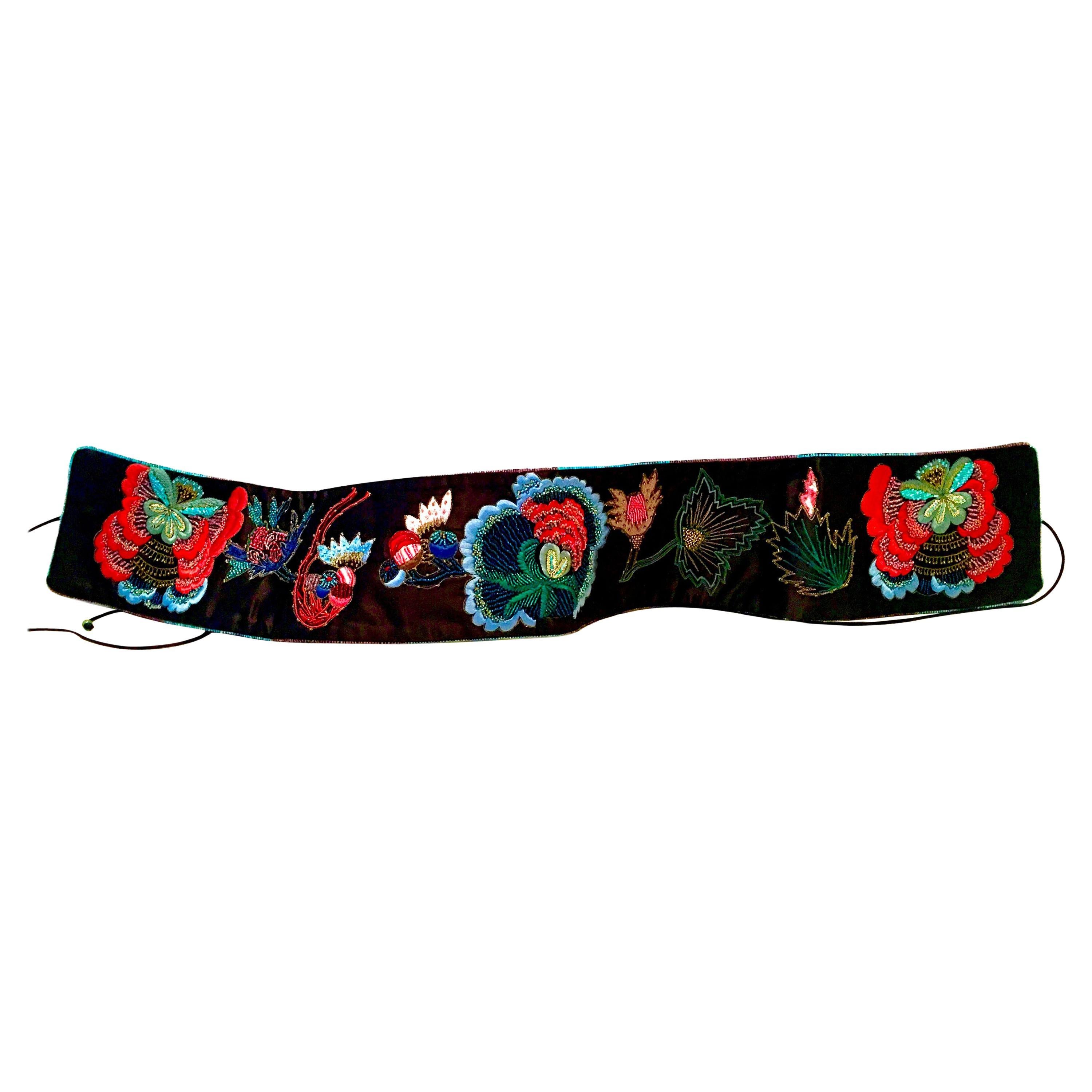 20th Century Josi Natori Silk Beaded & Embroidered Cumber Sash Belt