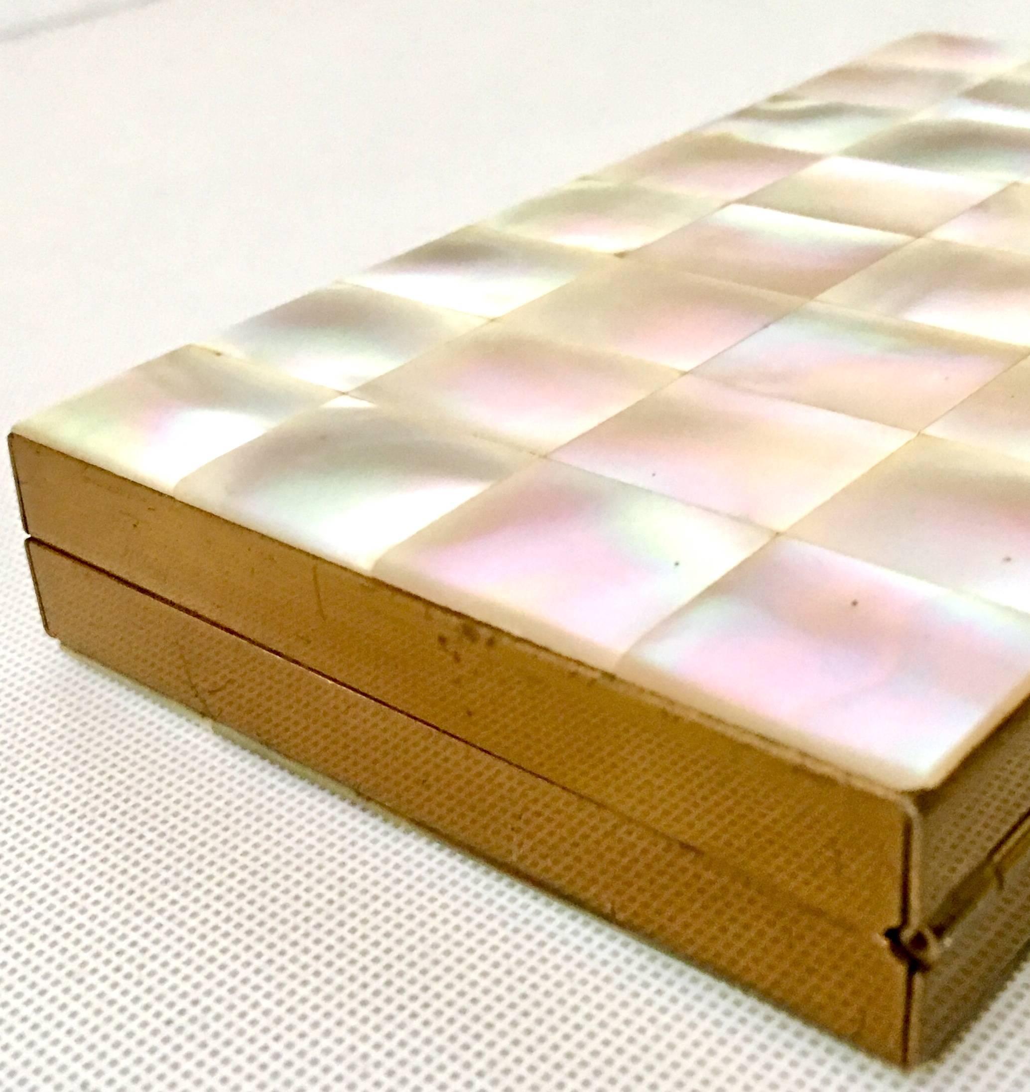 Women's or Men's 1940'S Mother Of Pearl and Brass Double Sided Minaudiere Compact