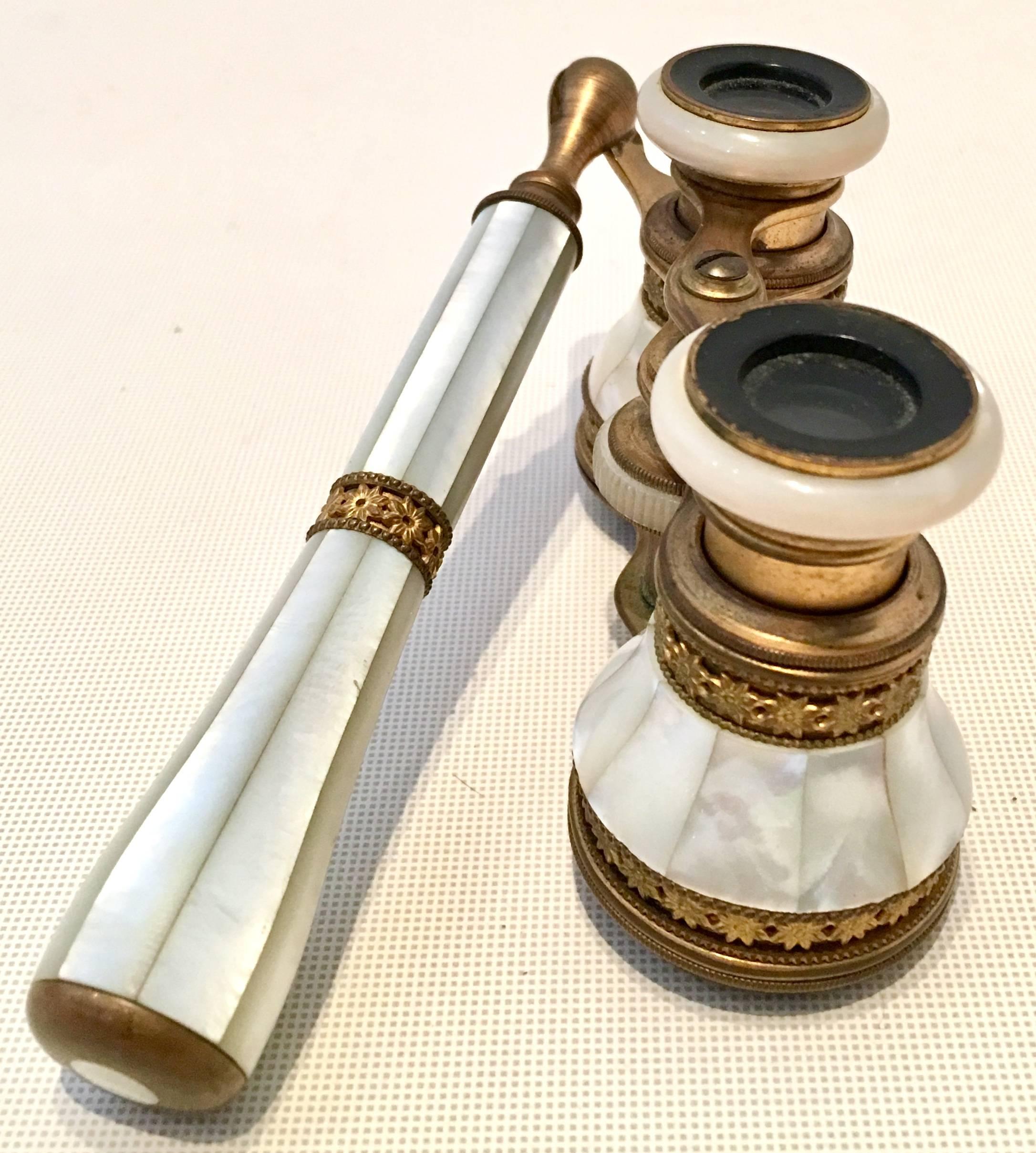 19th Century French Mother Of Pearl and Bronze Dore Opera Glasses In Excellent Condition In West Palm Beach, FL