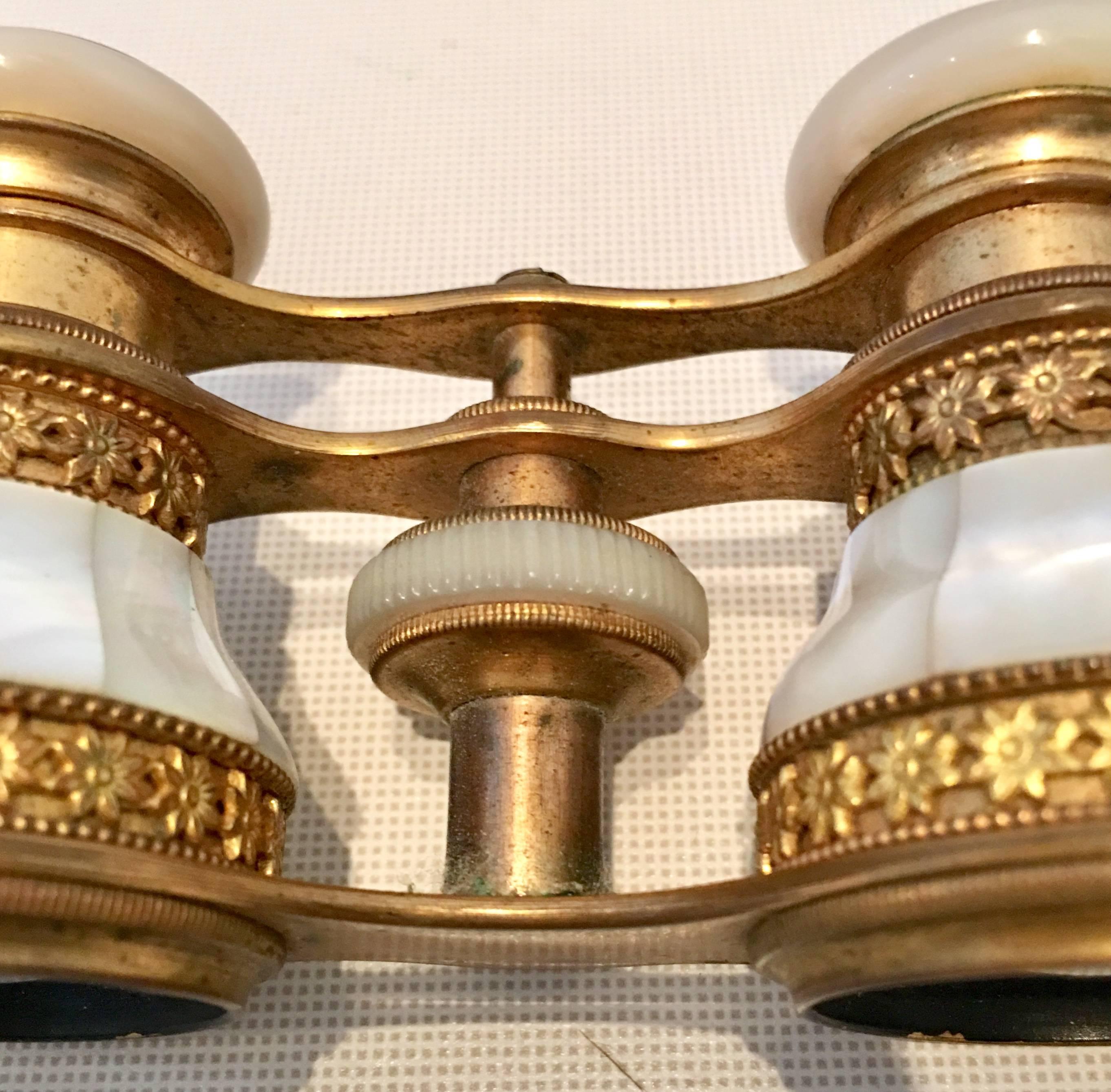 19th Century French Mother Of Pearl and Bronze Dore Opera Glasses 2