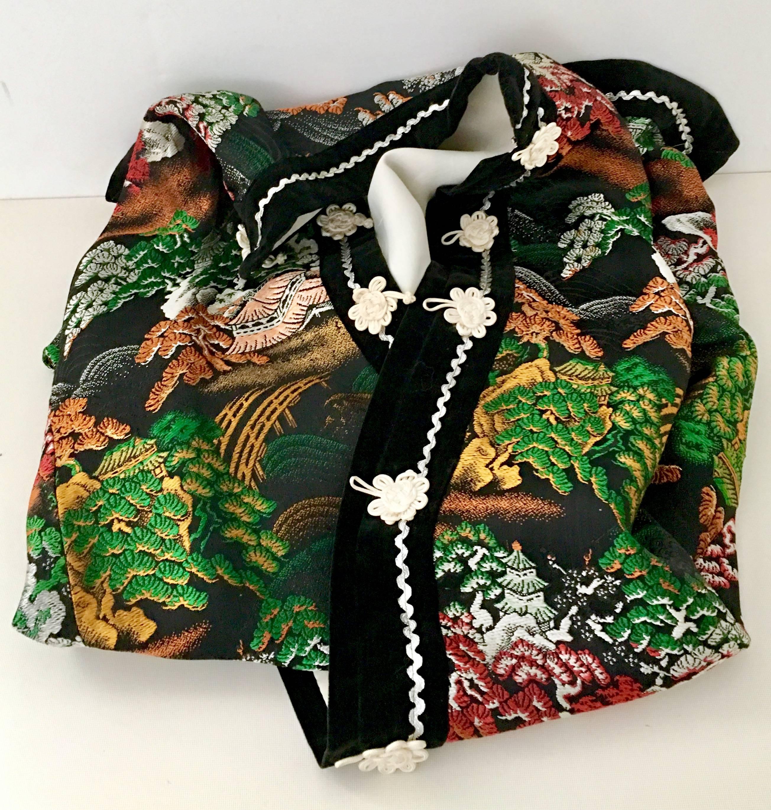 20th Century Silk & Velvet Emboridered Kimono Dinner Jacket-Hong Kong 9