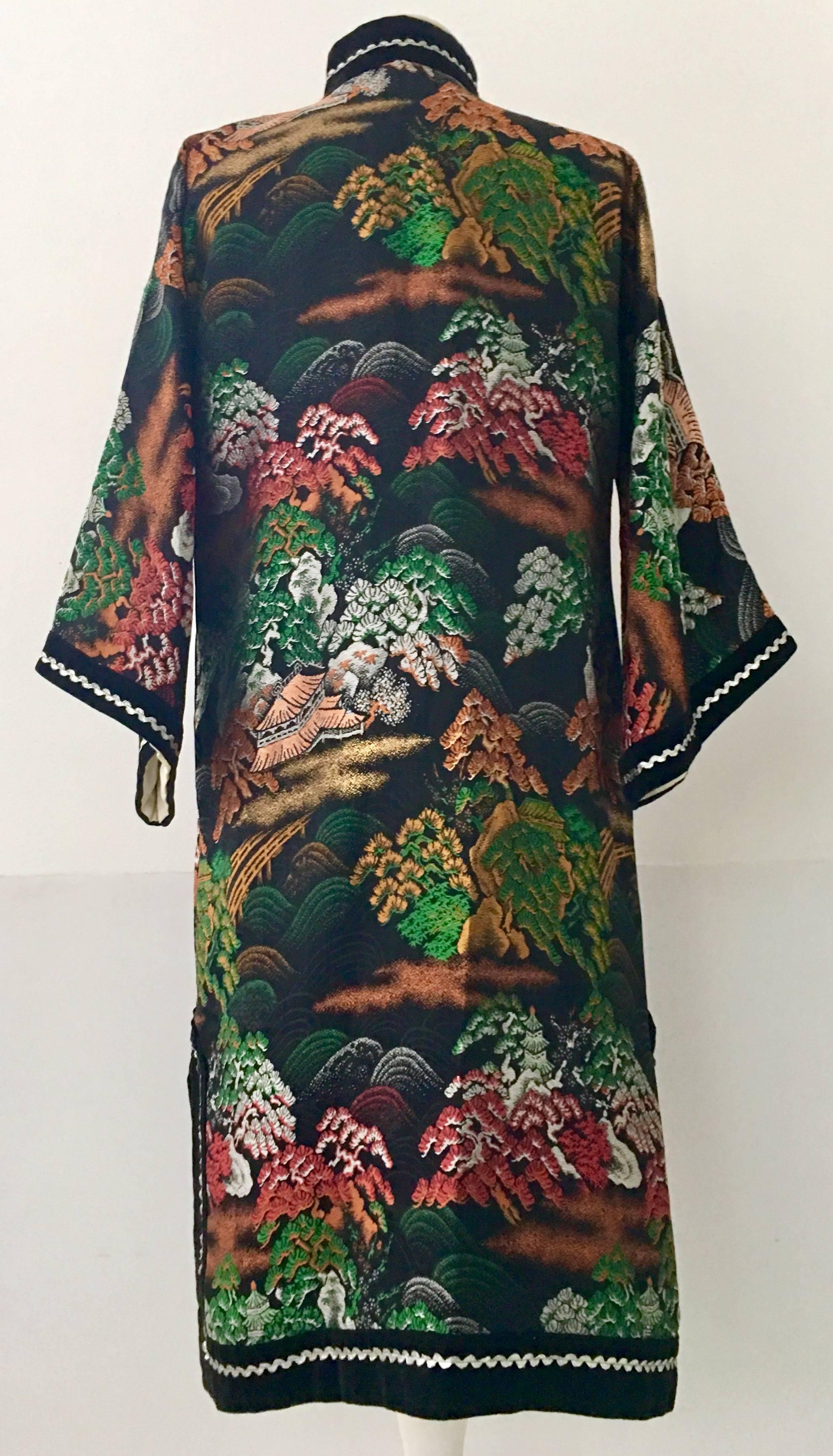 20th Century Silk & Velvet Emboridered Kimono Dinner Jacket-Hong Kong In Excellent Condition In West Palm Beach, FL