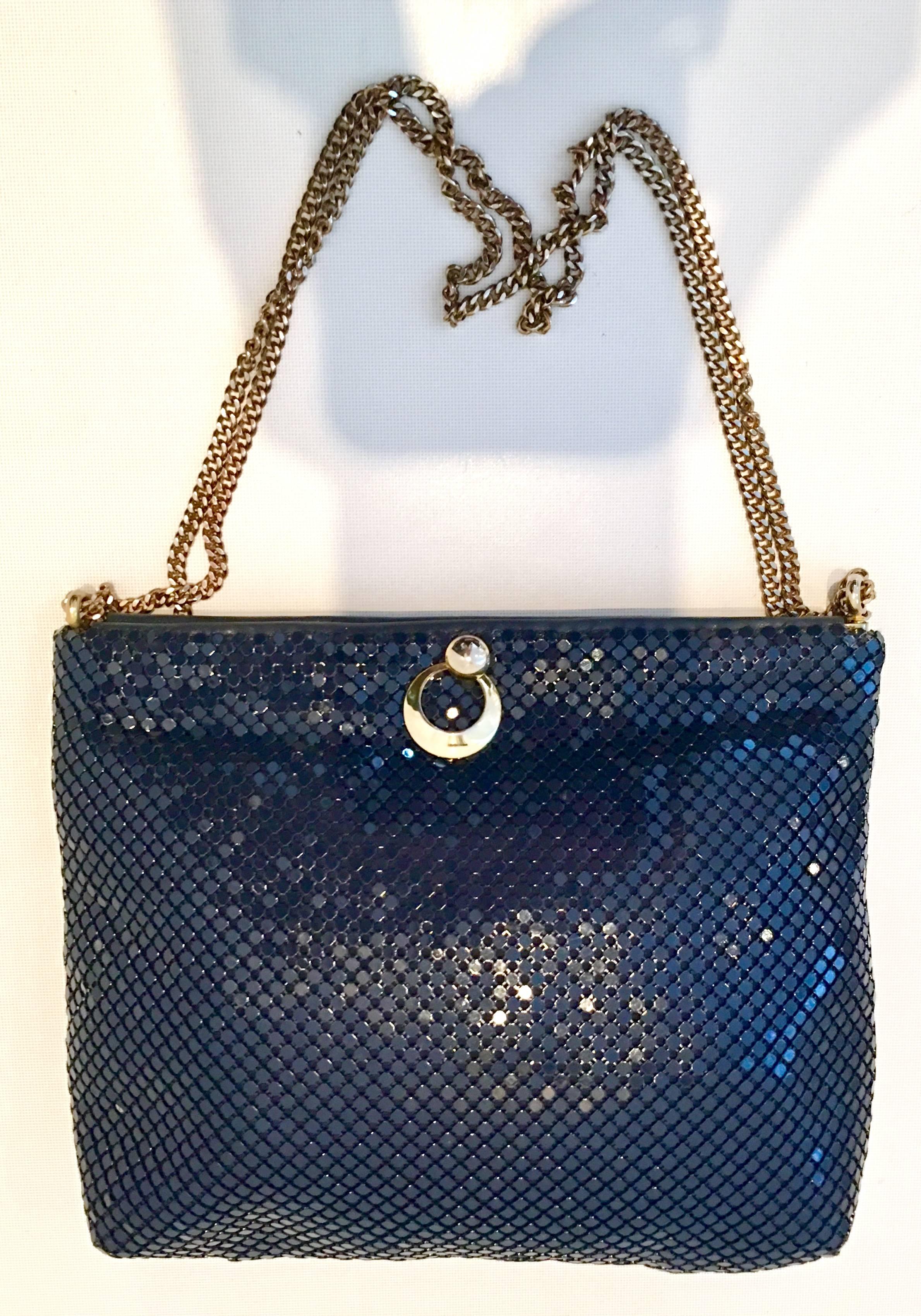 Black Whiting & Davis Navy & Gold Metal Mesh Hand Bag