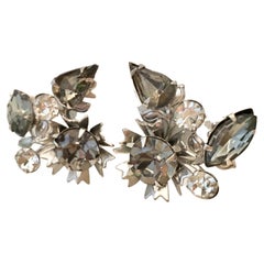 50'S Silver & Austrian Crystral "Black Diamond" Earrings By, Beaujewels
