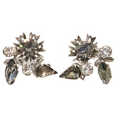 Retro 50'S Silver & Austrian Crystral "Black Diamond" Earrings By, Beaujewels