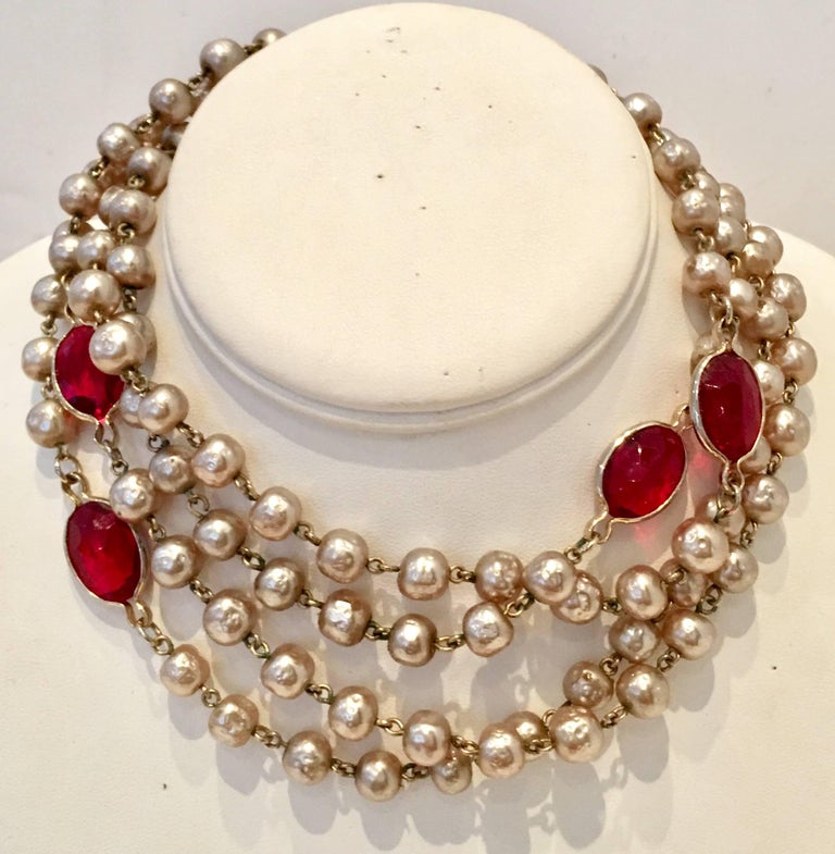 Vintage Faux Baroque Pearl Bead and Art Glass Opera Length Necklace by