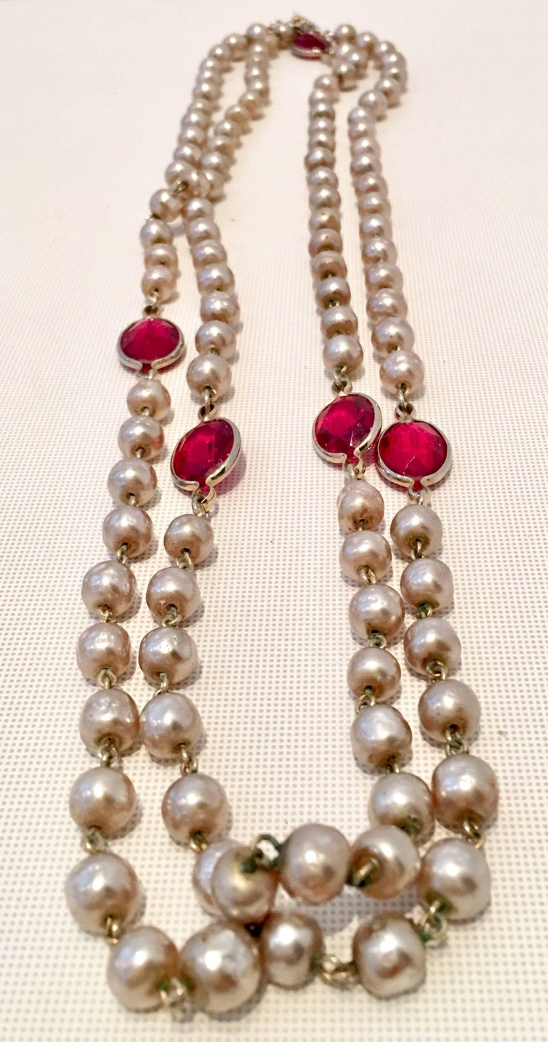 Vintage Faux Baroque Pearl Bead and Art Glass Opera Length Necklace by