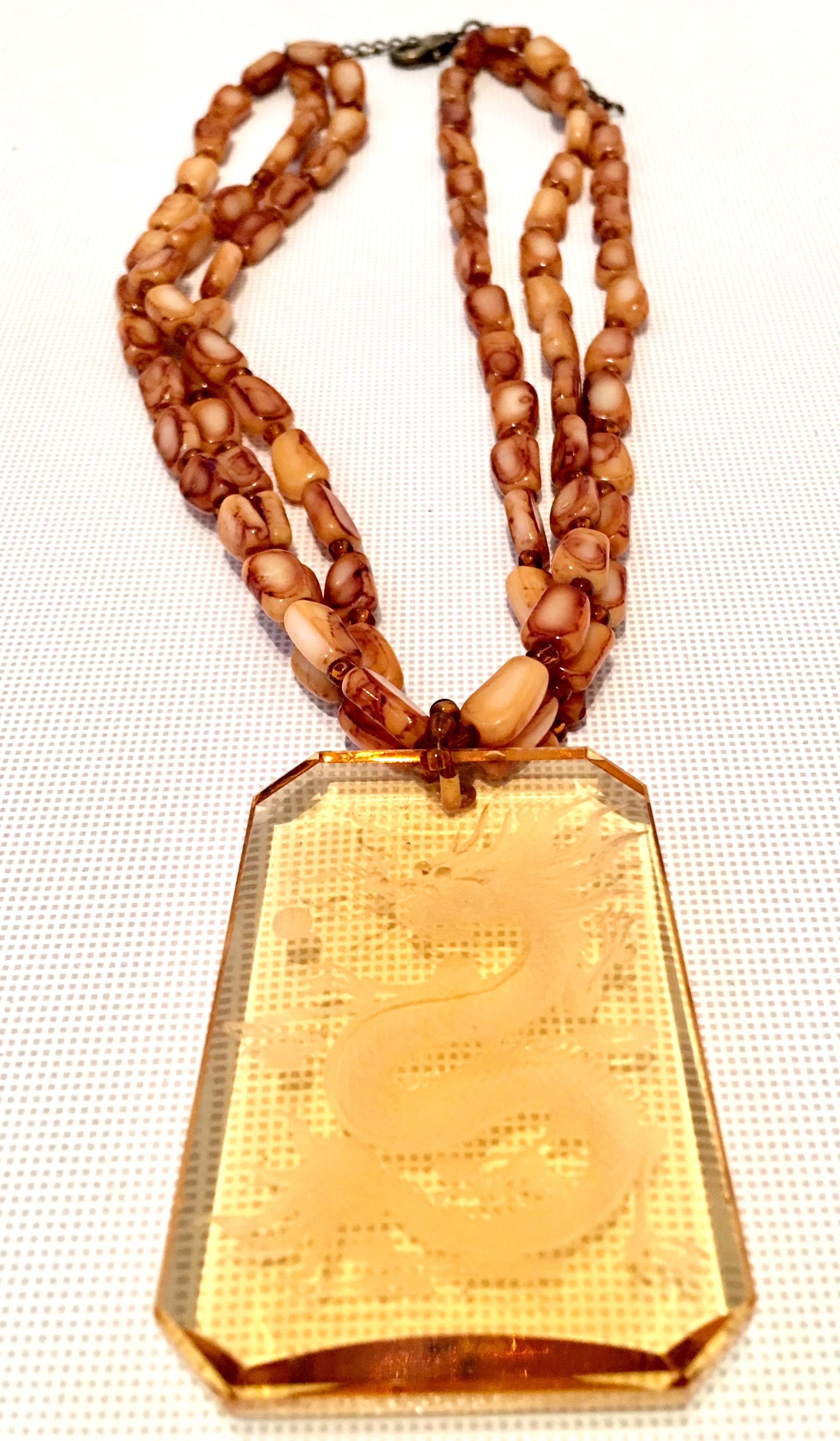 Rare 20th Century Art Deco Style Cut and Faceted Etched Amber Art Glass 