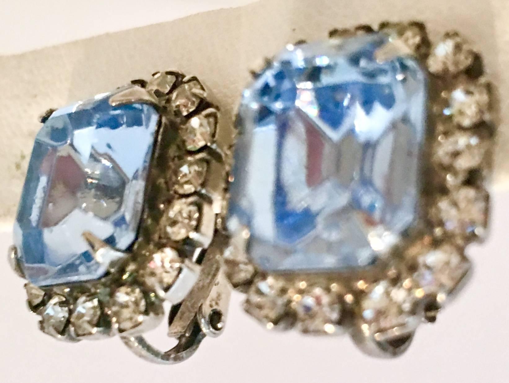 50'S Silver & Austrian Crystal Rhinestone Earrings 1