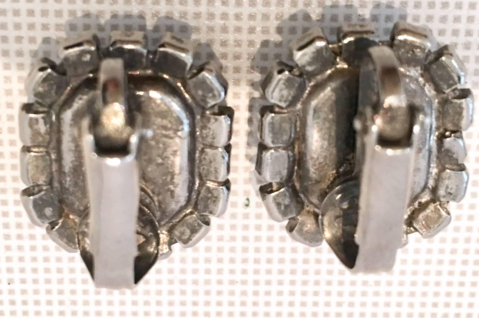 50'S Silver & Austrian Crystal Rhinestone Earrings 3