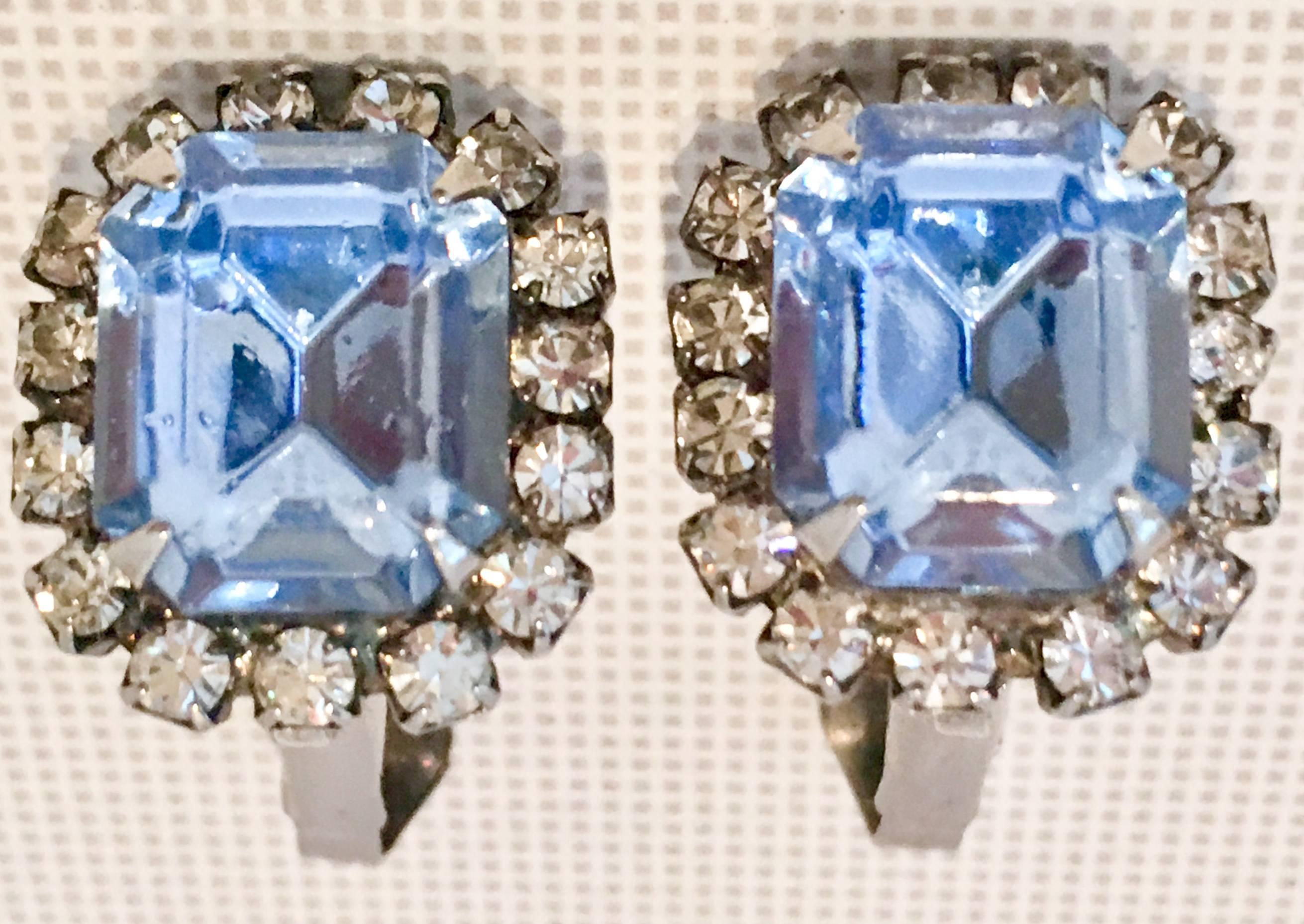 50'S Silver & Austrian Crystal Rhinestone Earrings In Excellent Condition In West Palm Beach, FL
