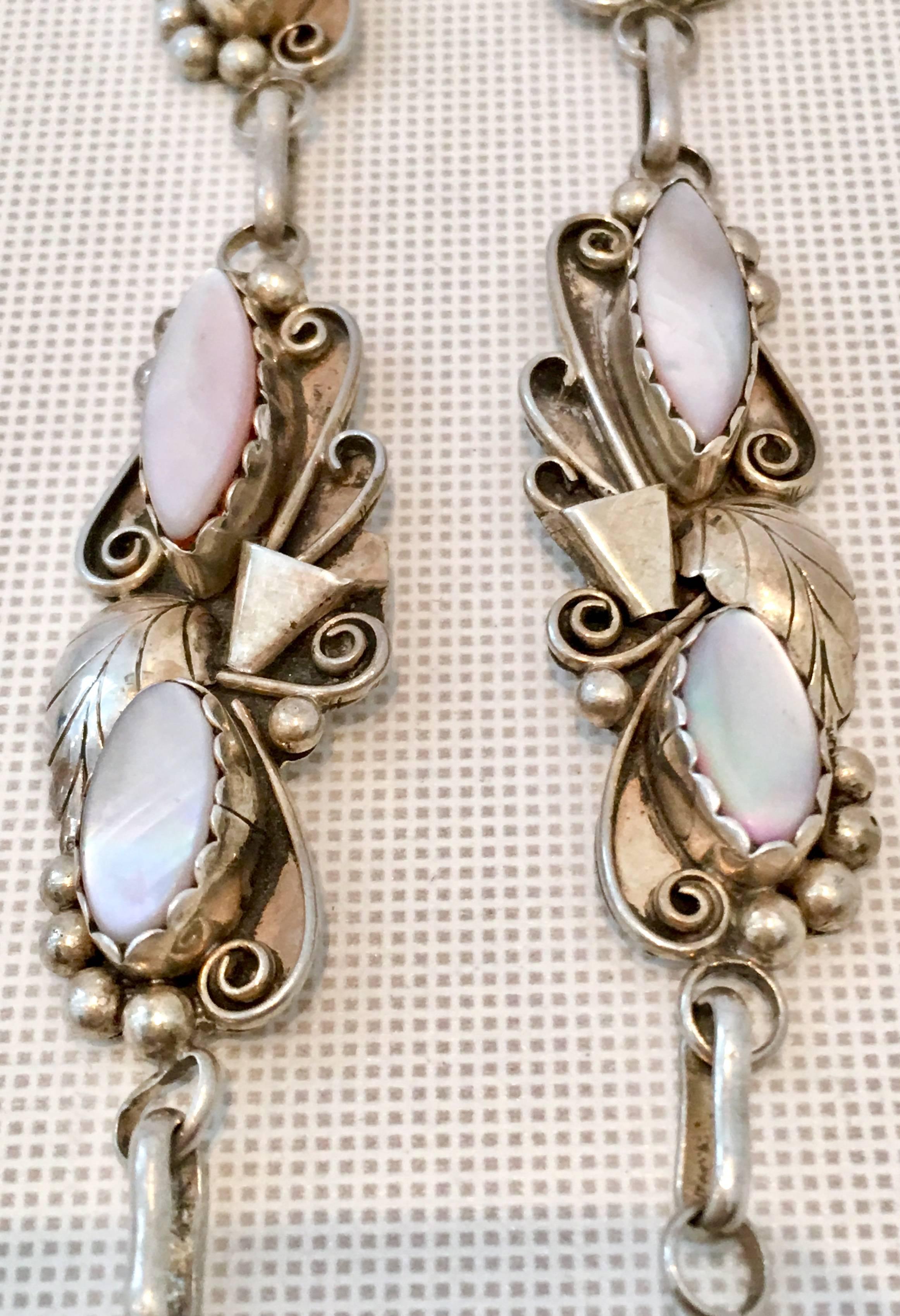 Women's or Men's 20th Century Sterling & Mother Of Pearl Squash Blossom Necklace By, A. Lee