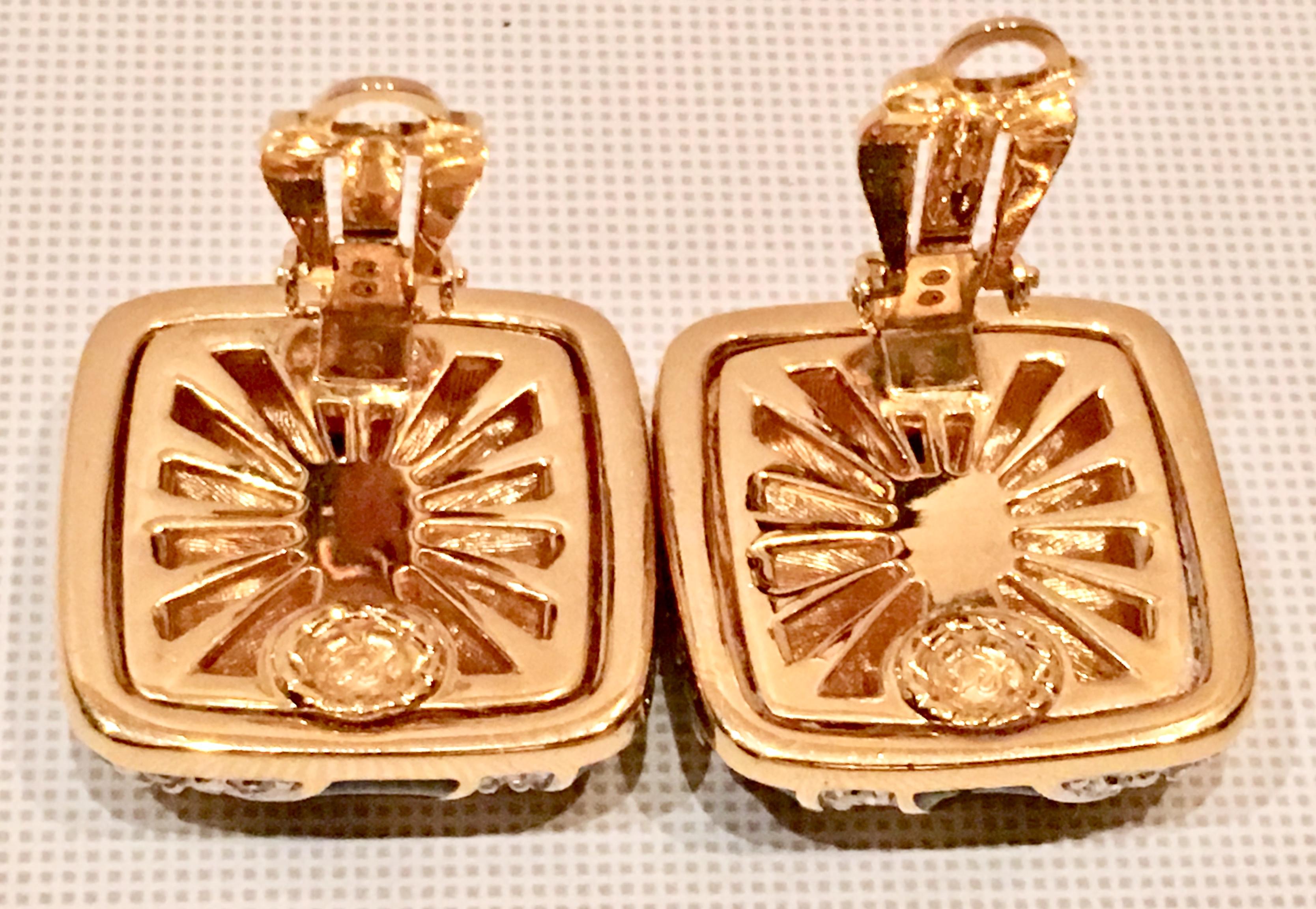 Women's or Men's 90'S Gold Plate Ennamel & Swarovski Crystal Earrings By, Swaovski For Sale