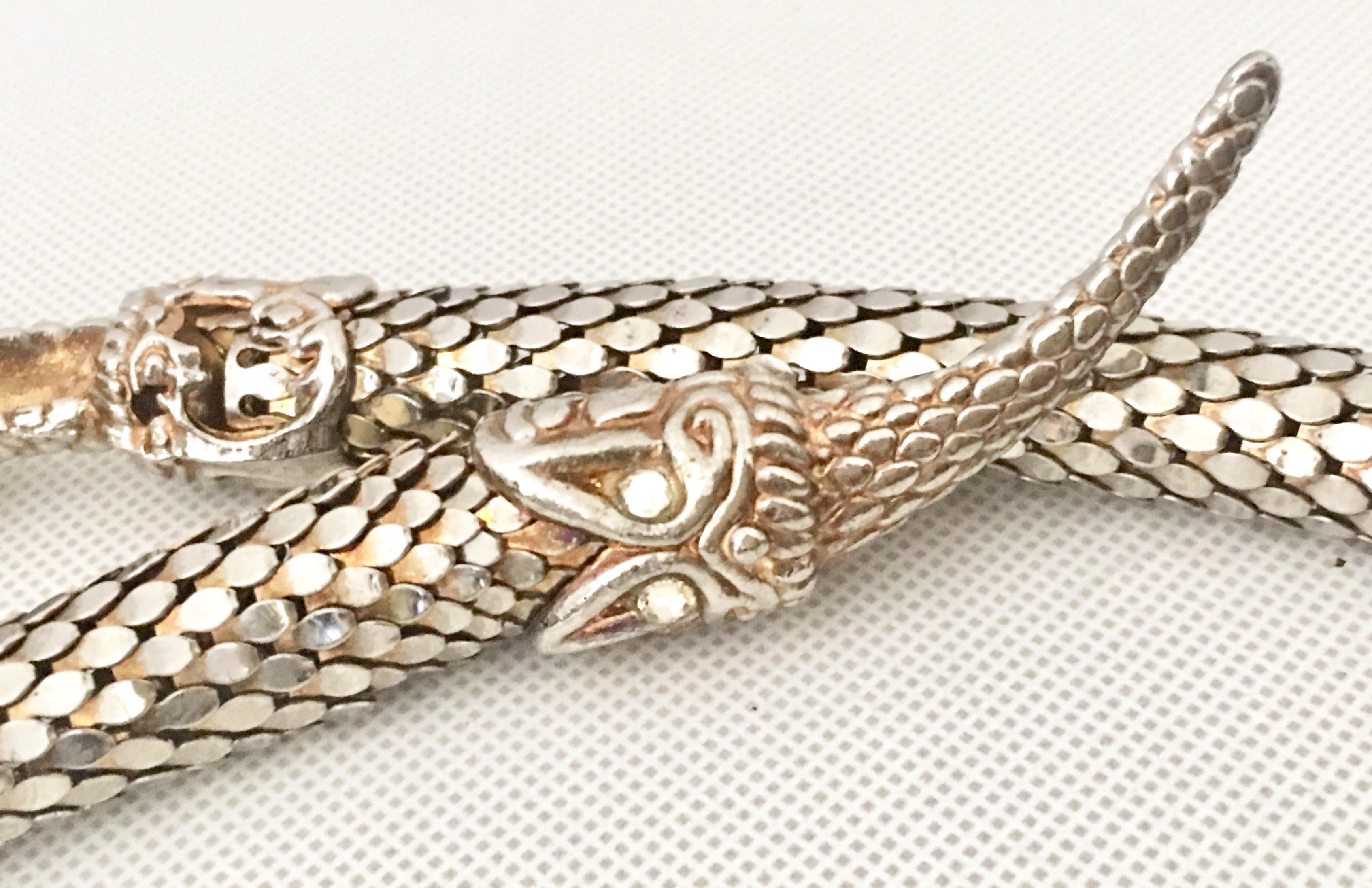 Women's or Men's 70'S Whiting & Davis Silver And Gold Metal Mesh, Crystal Snake Necklace