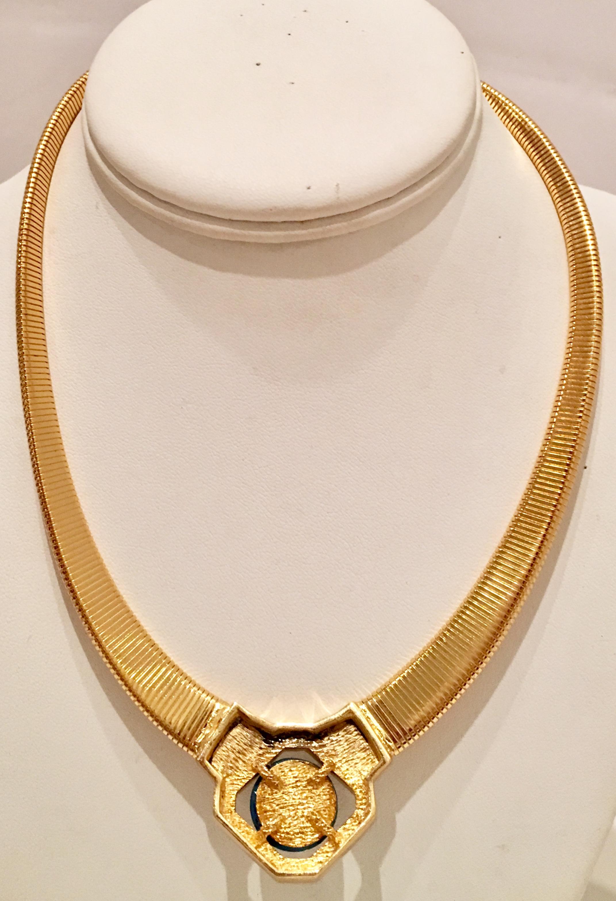 70'S Gold Faux Lapis Lazuli & Cyrstal Rhinestone Necklace By, Christian Dior 3