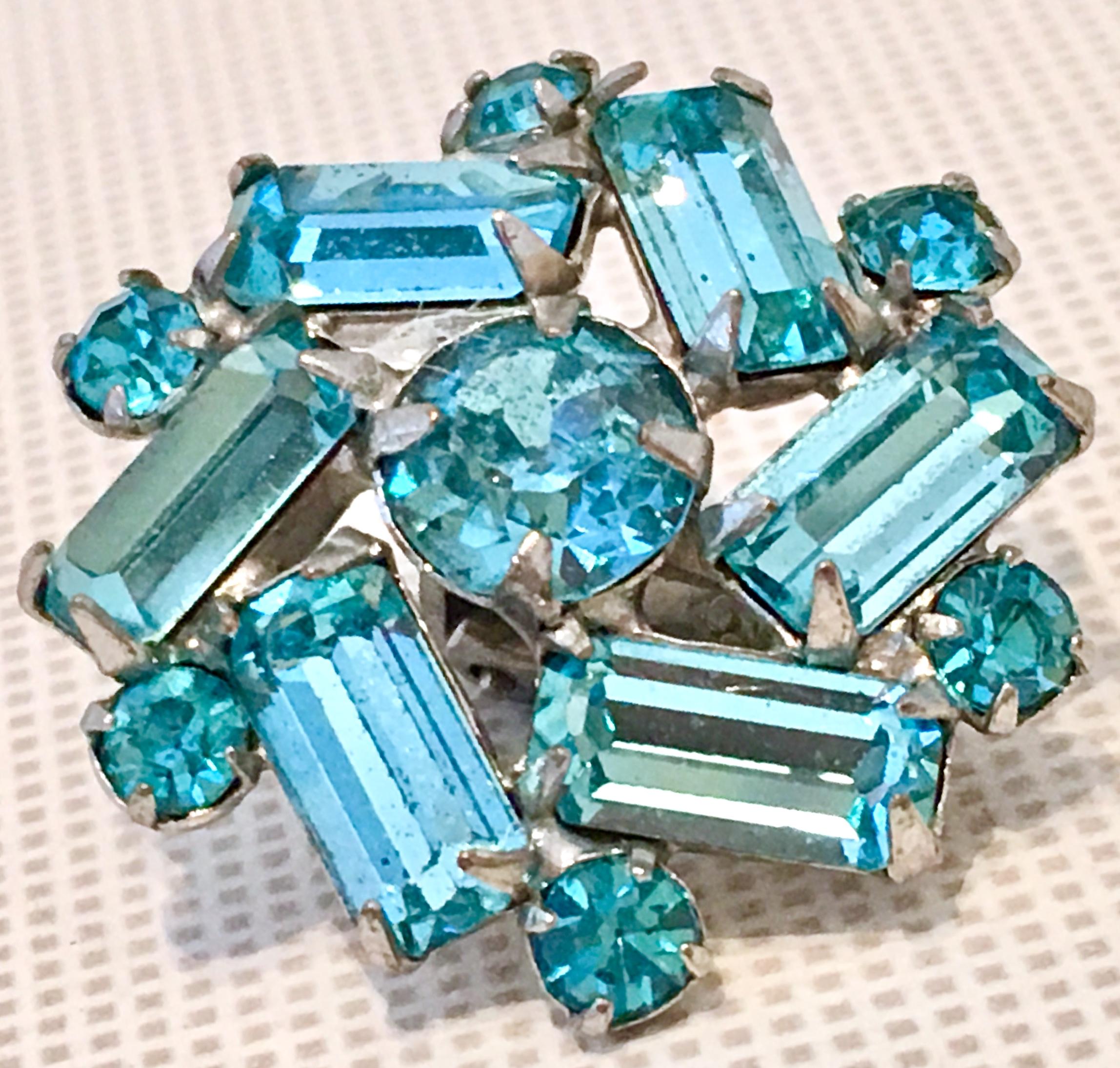 1940'S Silver & Blue Sapphire Swarovski Crystal Earrings  1