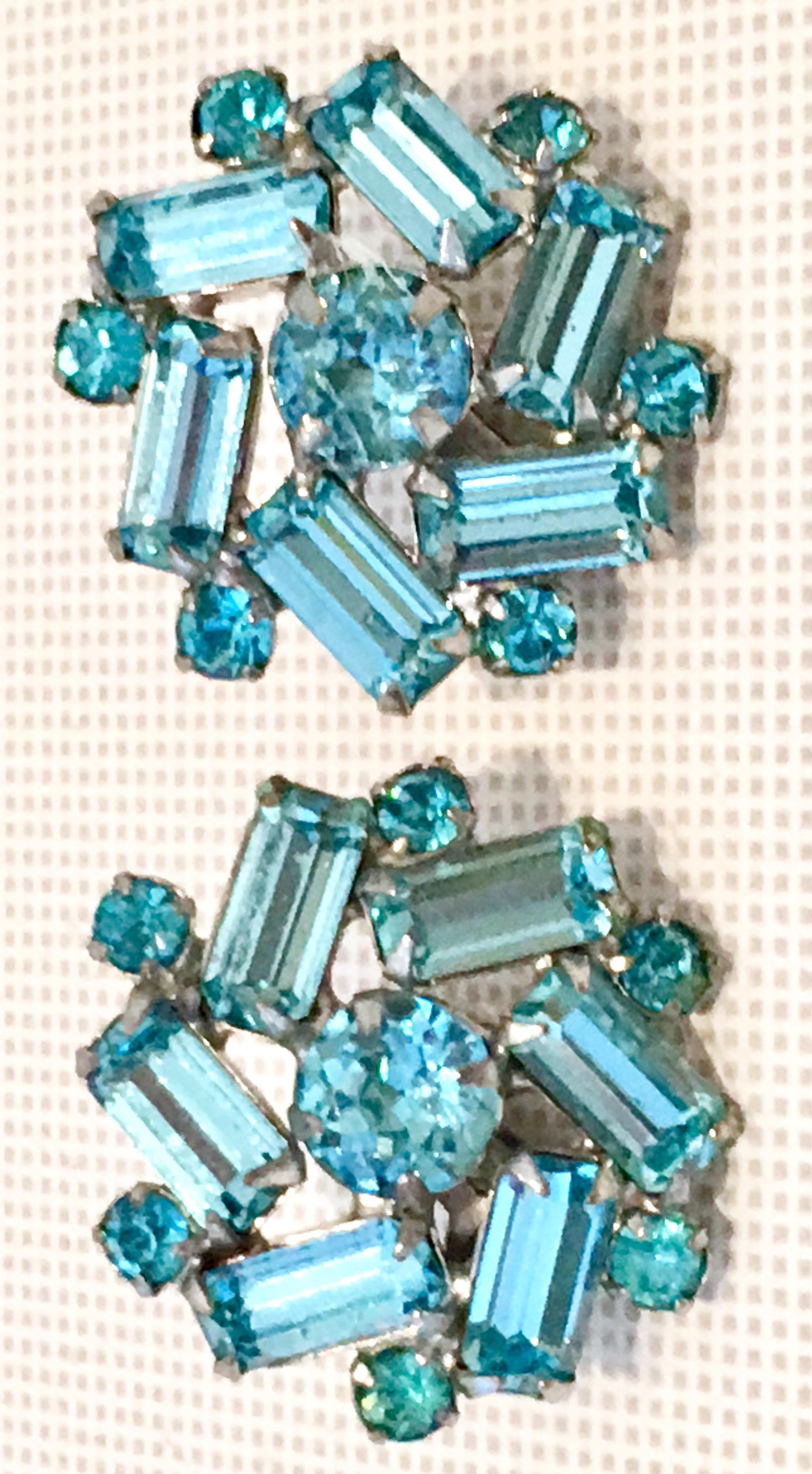 Women's or Men's 1940'S Silver & Blue Sapphire Swarovski Crystal Earrings 