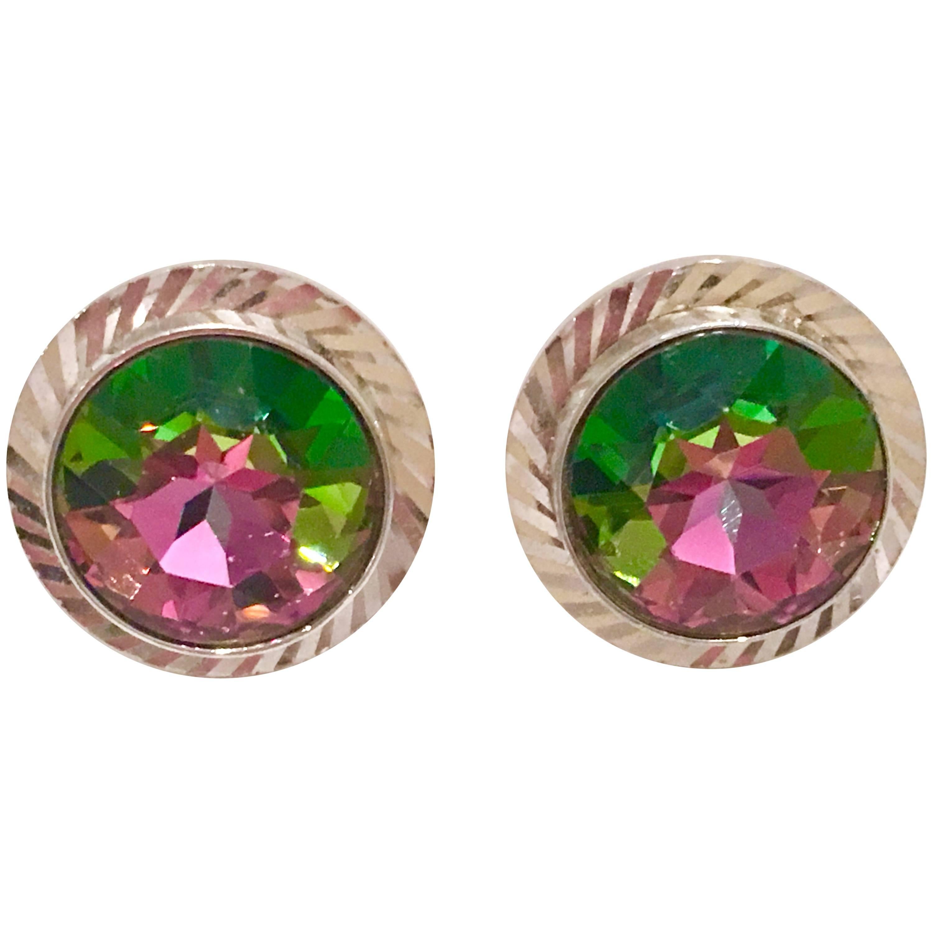 Mid-Century Pair Of Silver & Crystal "Watermelon" Cuff Links By, Dante For Sale