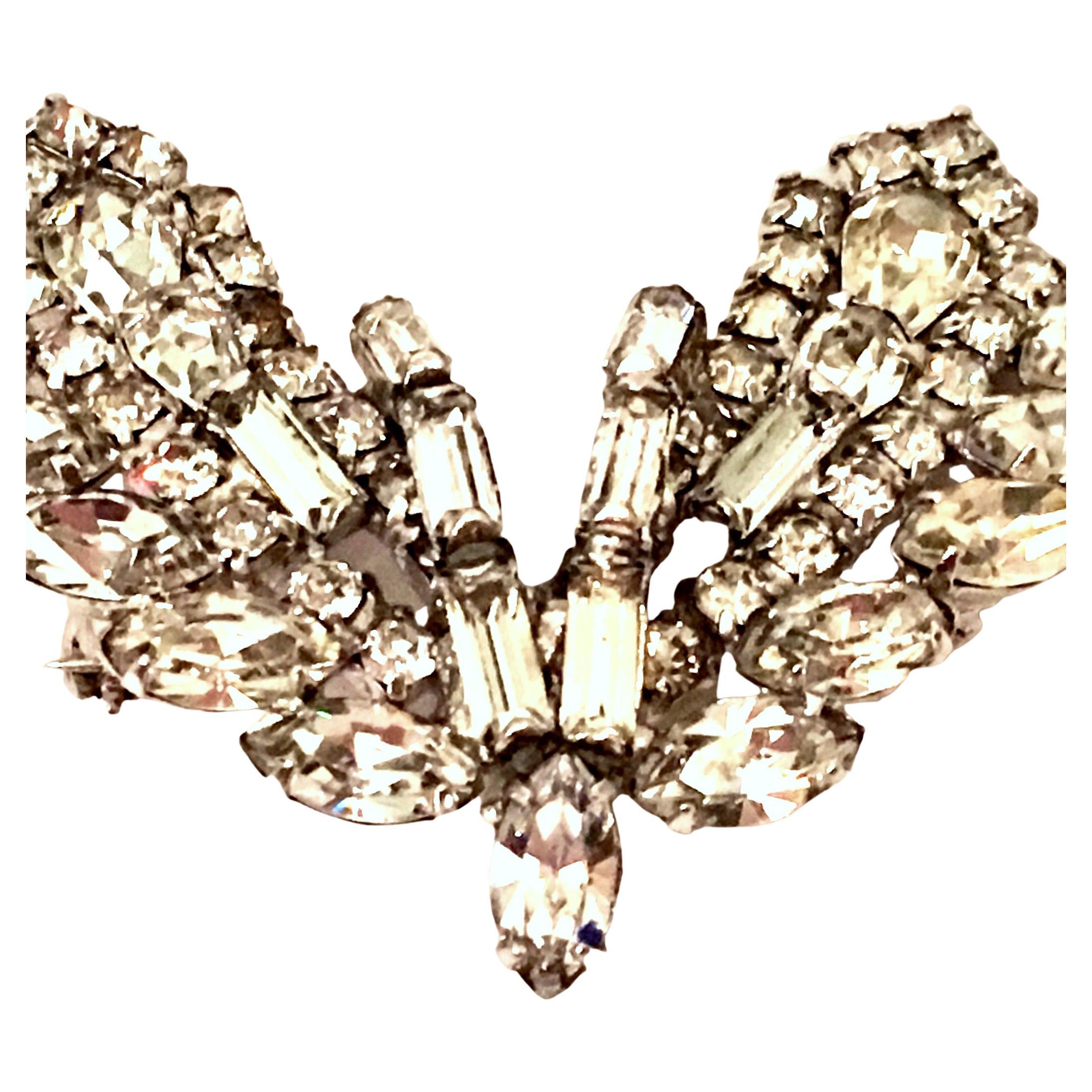 1950'S Silver & Austrian Crystal "Victory" Brooch For Sale