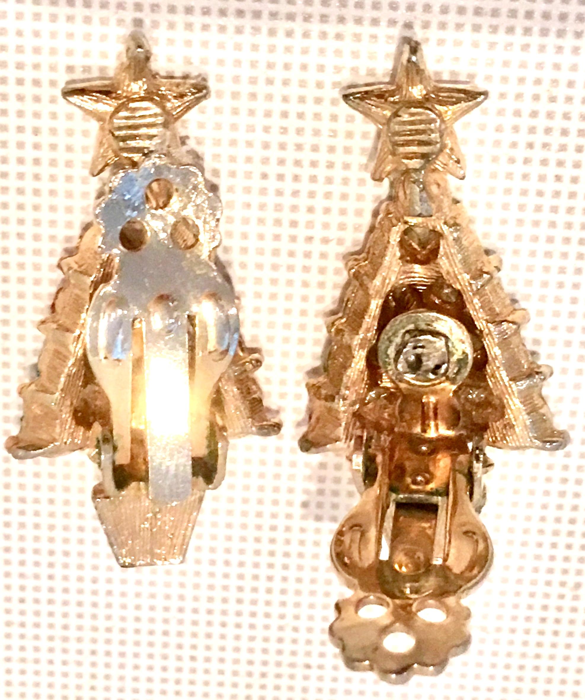 20th Century Pair Of Gold & Swarovski Crystal Christmas Tree Earrings 3